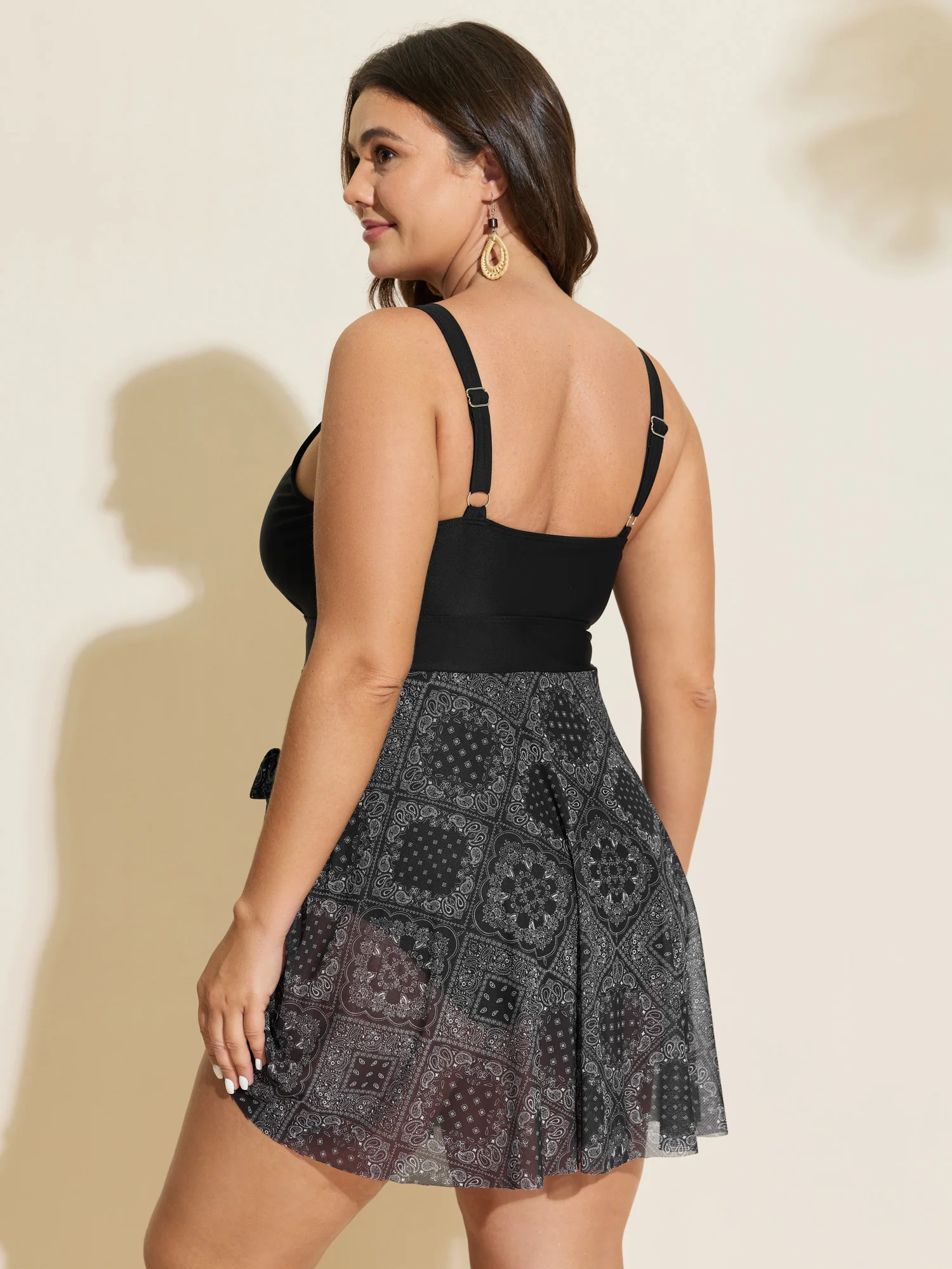 Geometric Print Embroidered Neckline Swim Dress - Image 5