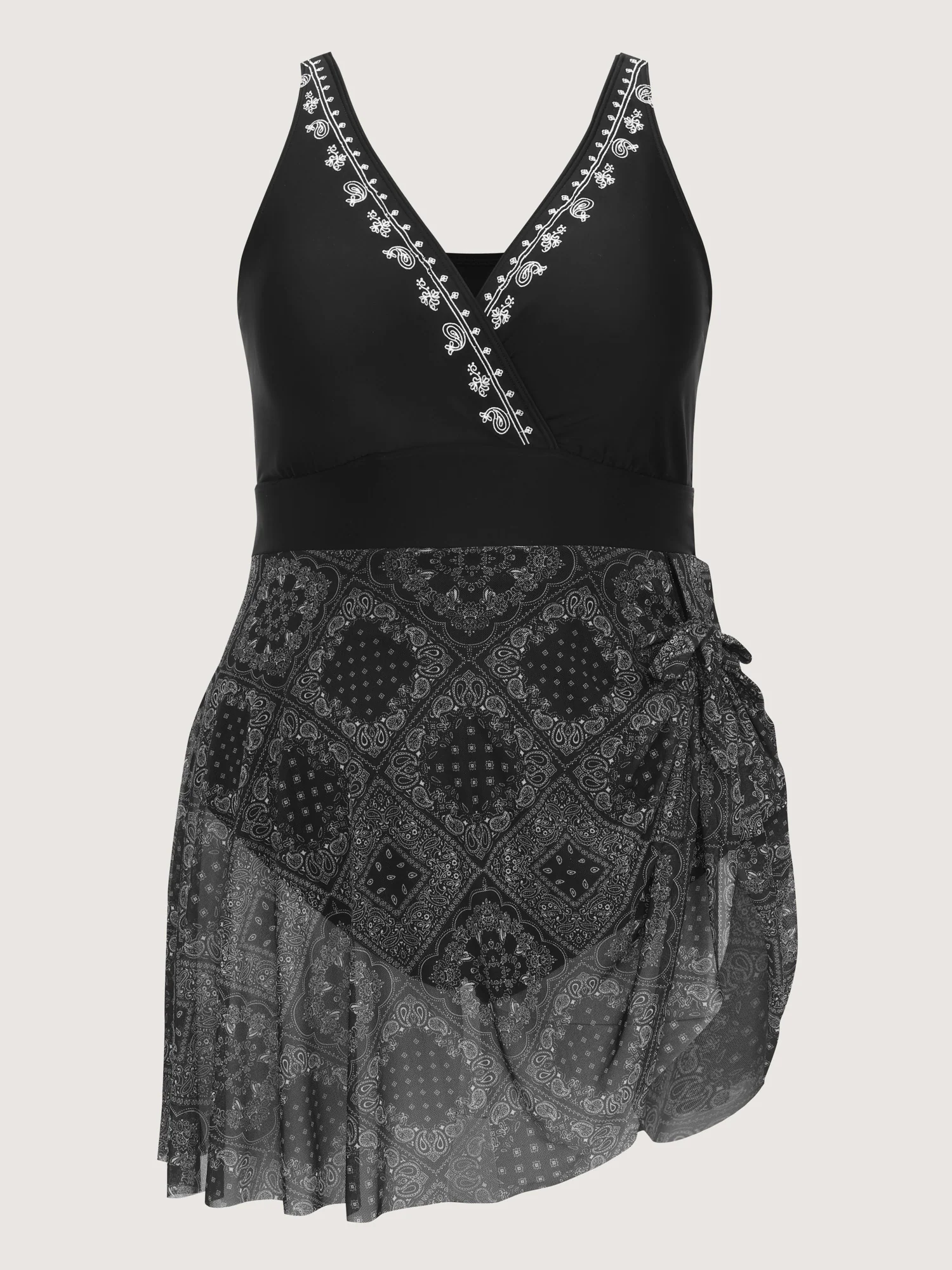 Geometric Print Embroidered Neckline Swim Dress - Image 6