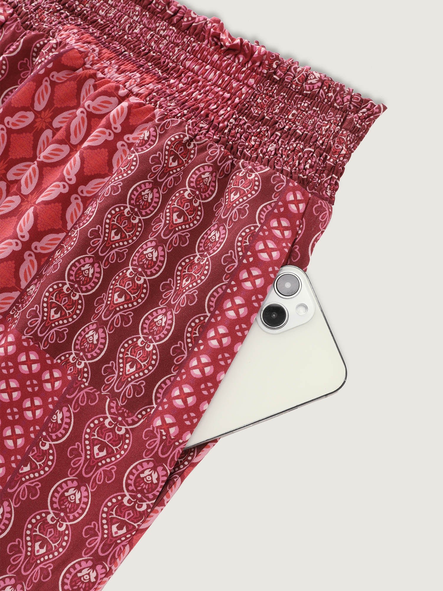 Geometric Print Flared Shirred Waist Pants - Image 6