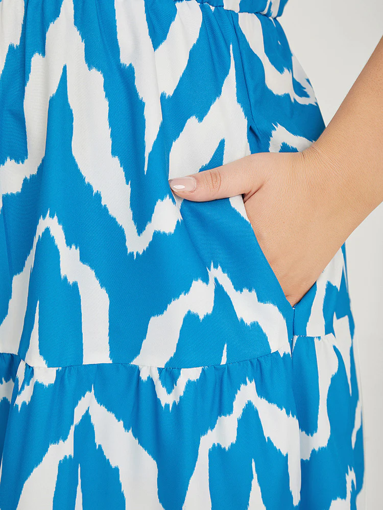 Geometric Print Halter Pocket Ruffle Tiered Dress - Image 6