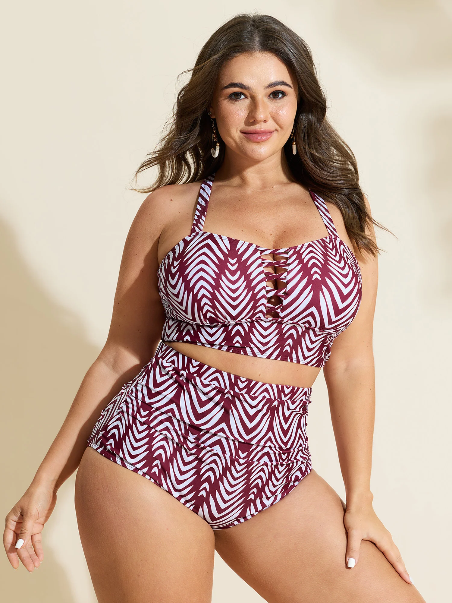 Geometric Print High-Waisted Bikini Bottoms - Image 2