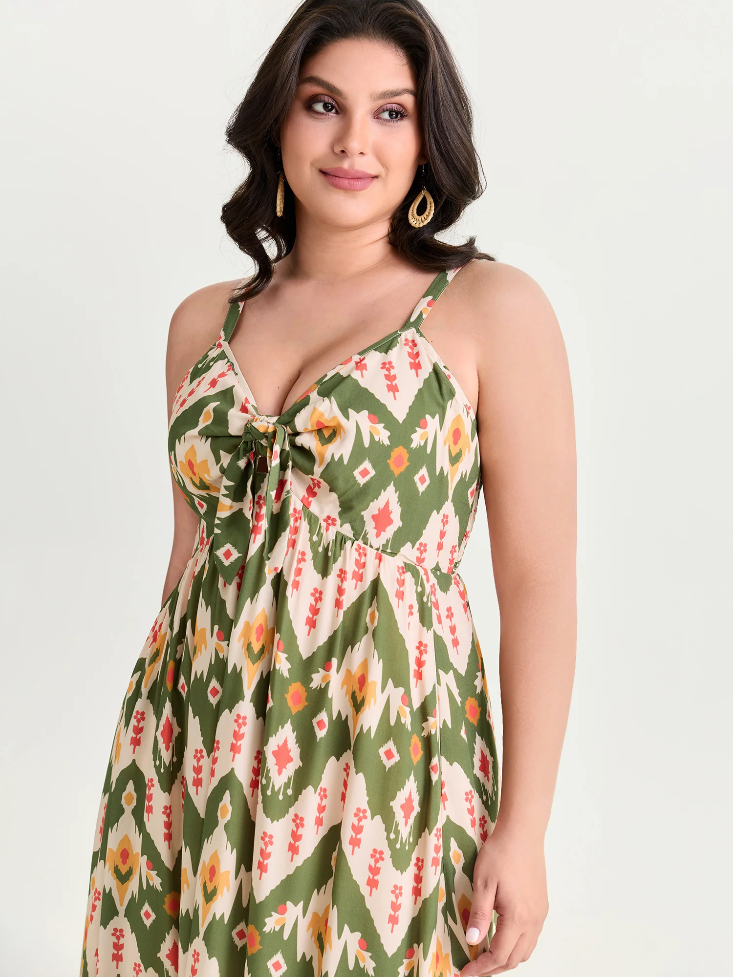 Geometric Print Knotted Front Midi Dress - Image 3