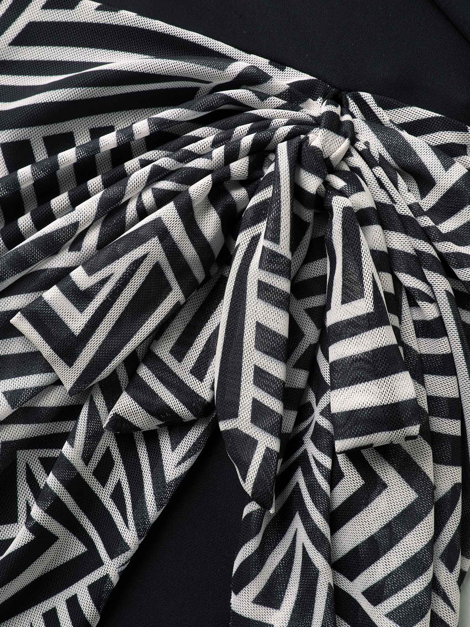 Geometric Print Knotted Swim Dress - Image 6