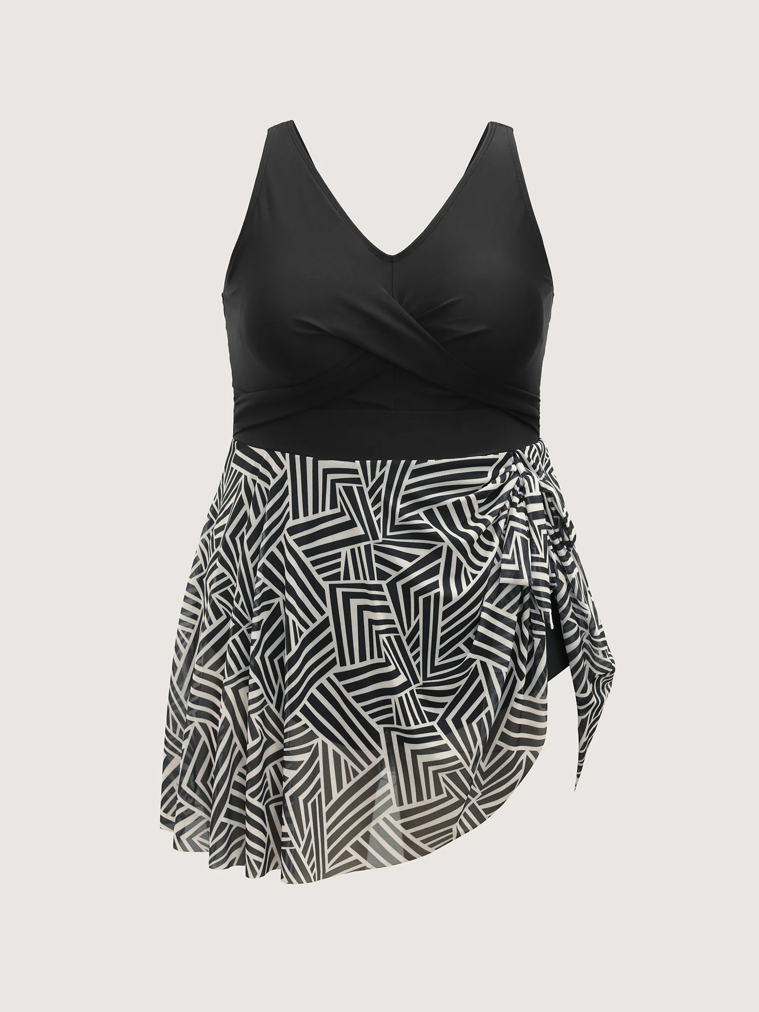 Geometric Print Knotted Swim Dress - Image 7