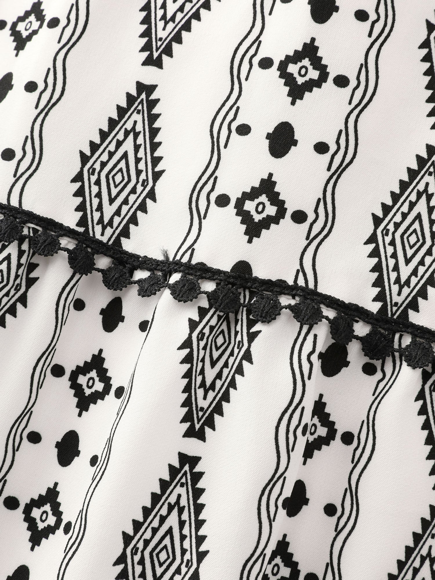 Geometric Print Lace Trim Tiered Maxi Dress - Image 5