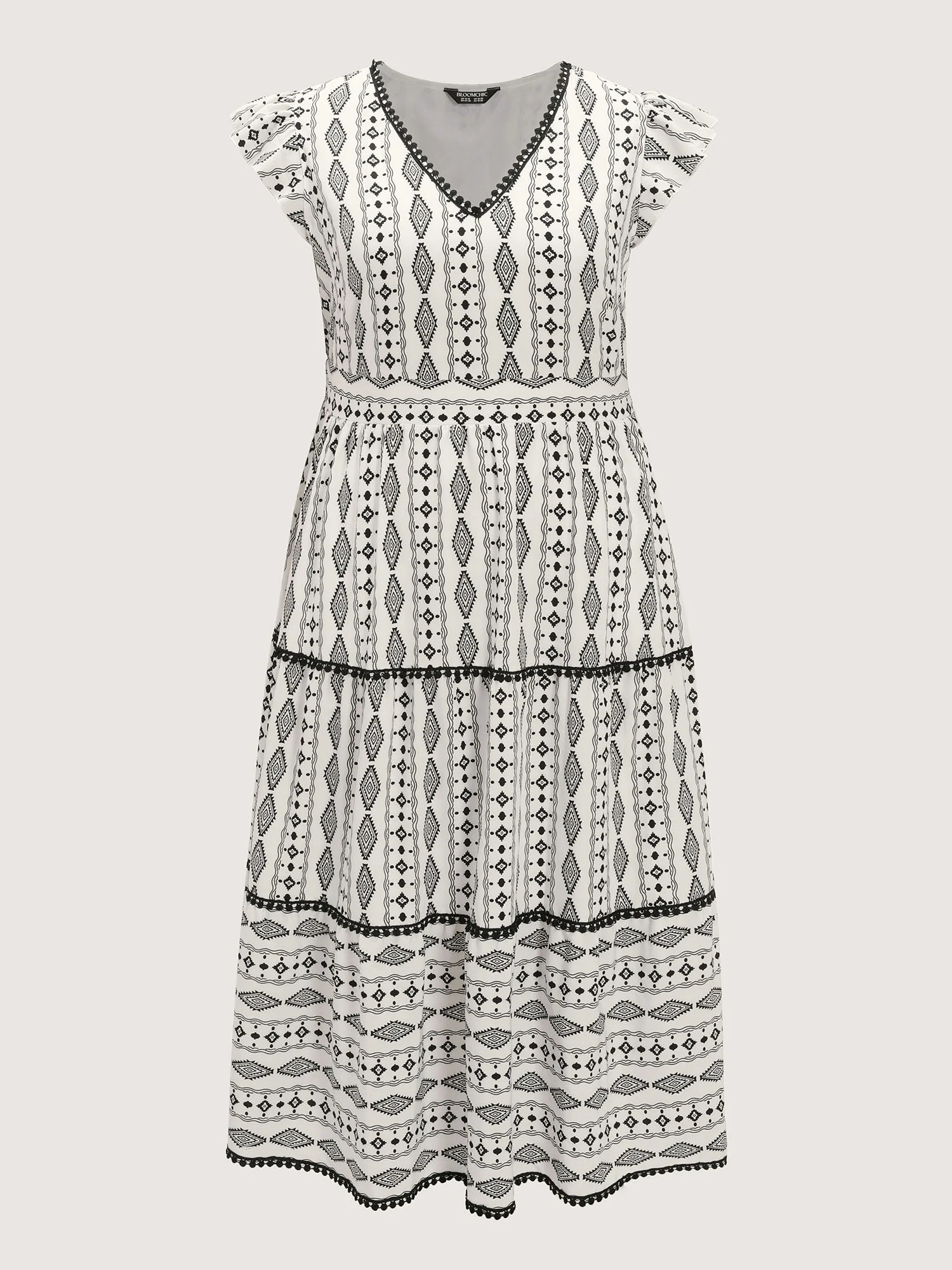 Geometric Print Lace Trim Tiered Maxi Dress - Image 7
