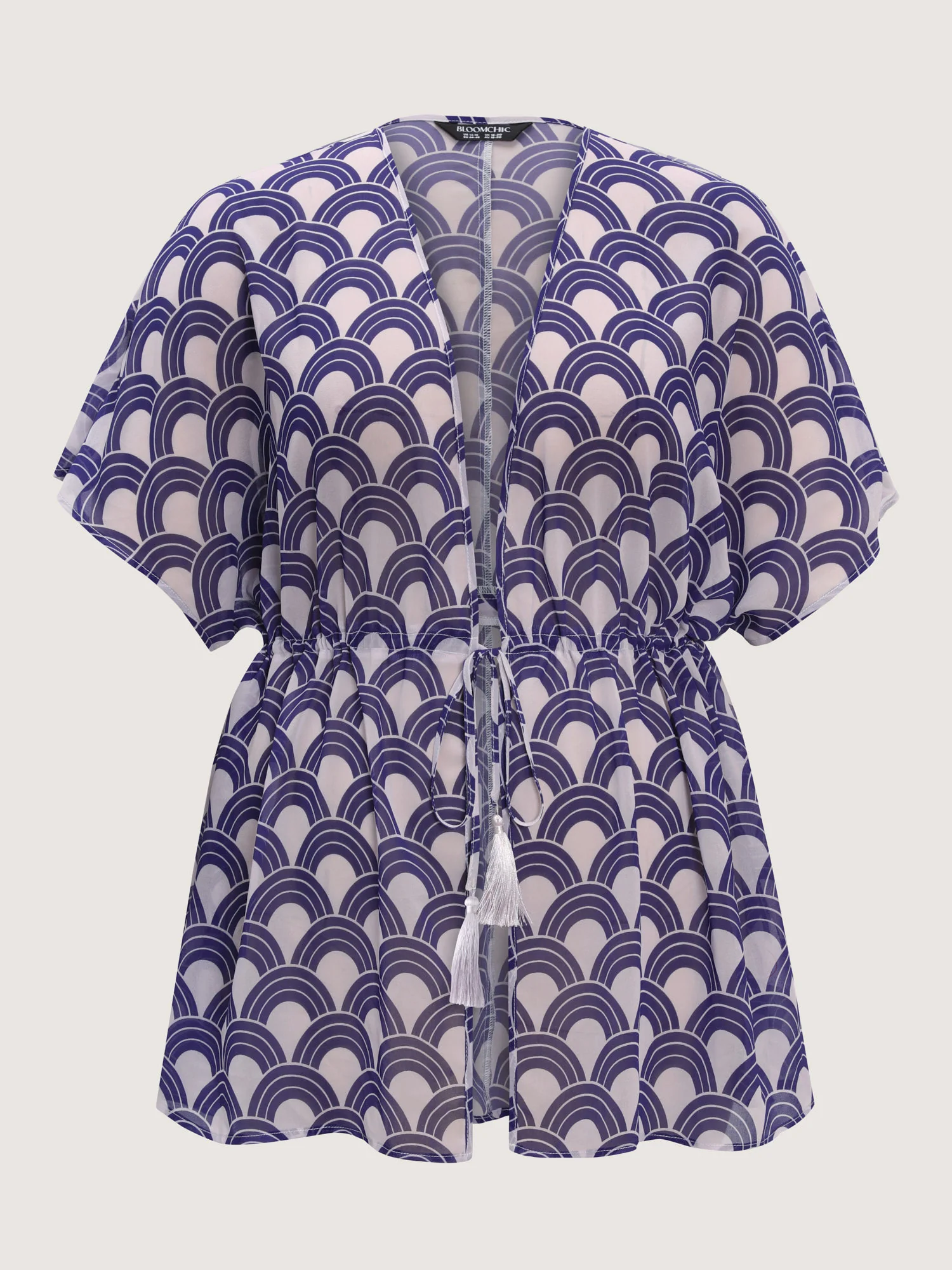 Geometric Print Mesh Drawstring Cover-Up - Image 6