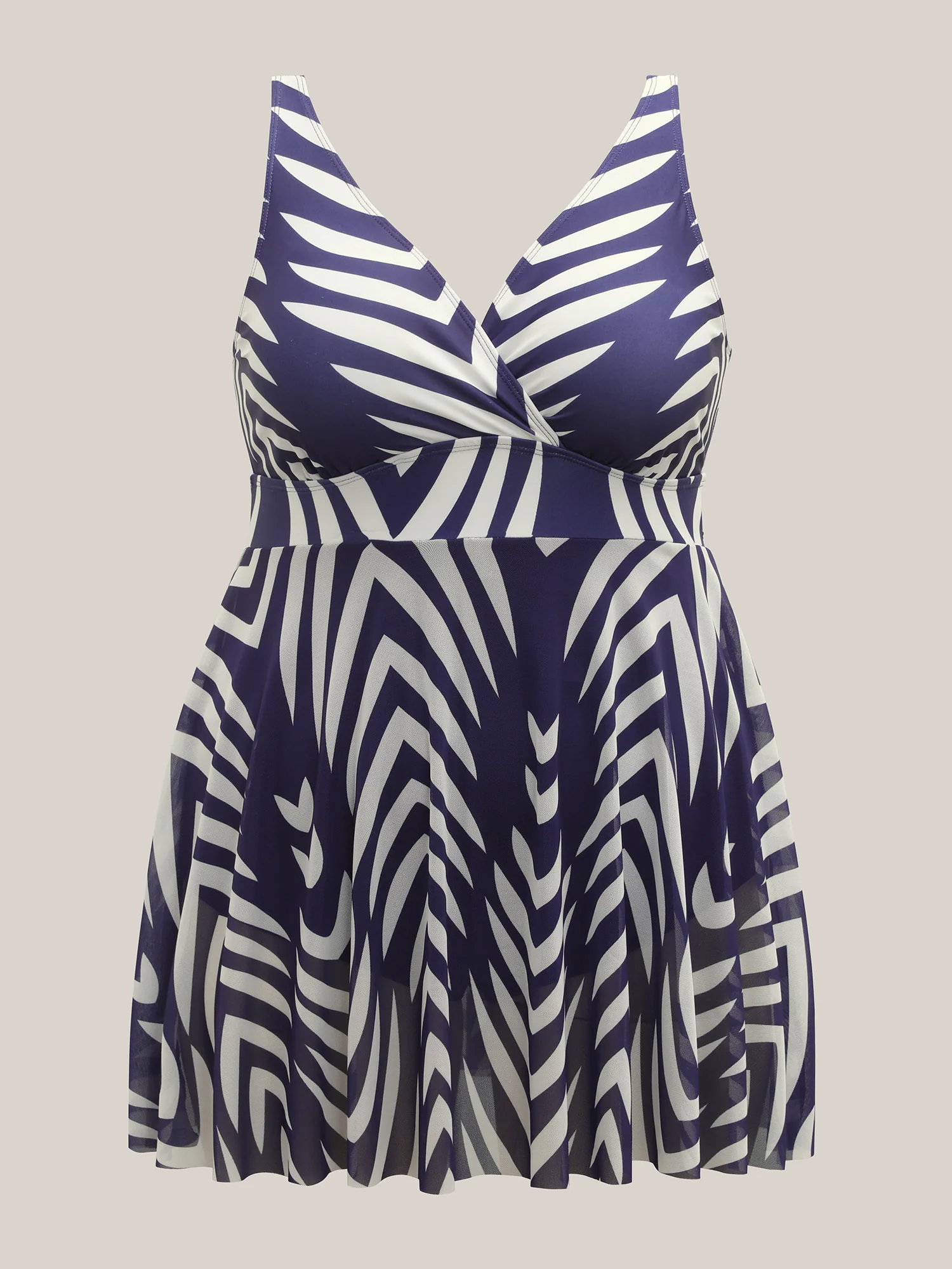 Geometric Print Mesh Surplice Swim Dress - Image 6