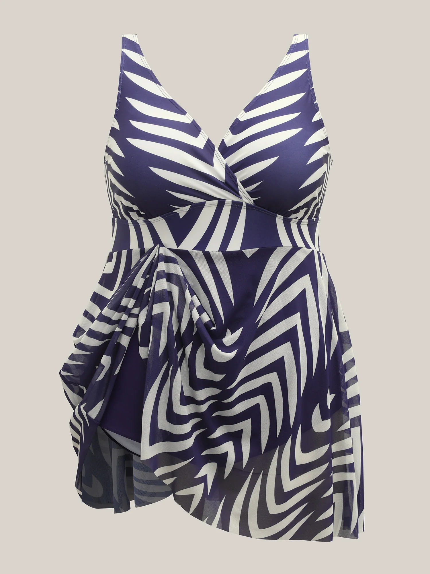 Geometric Print Mesh Surplice Swim Dress - Image 7