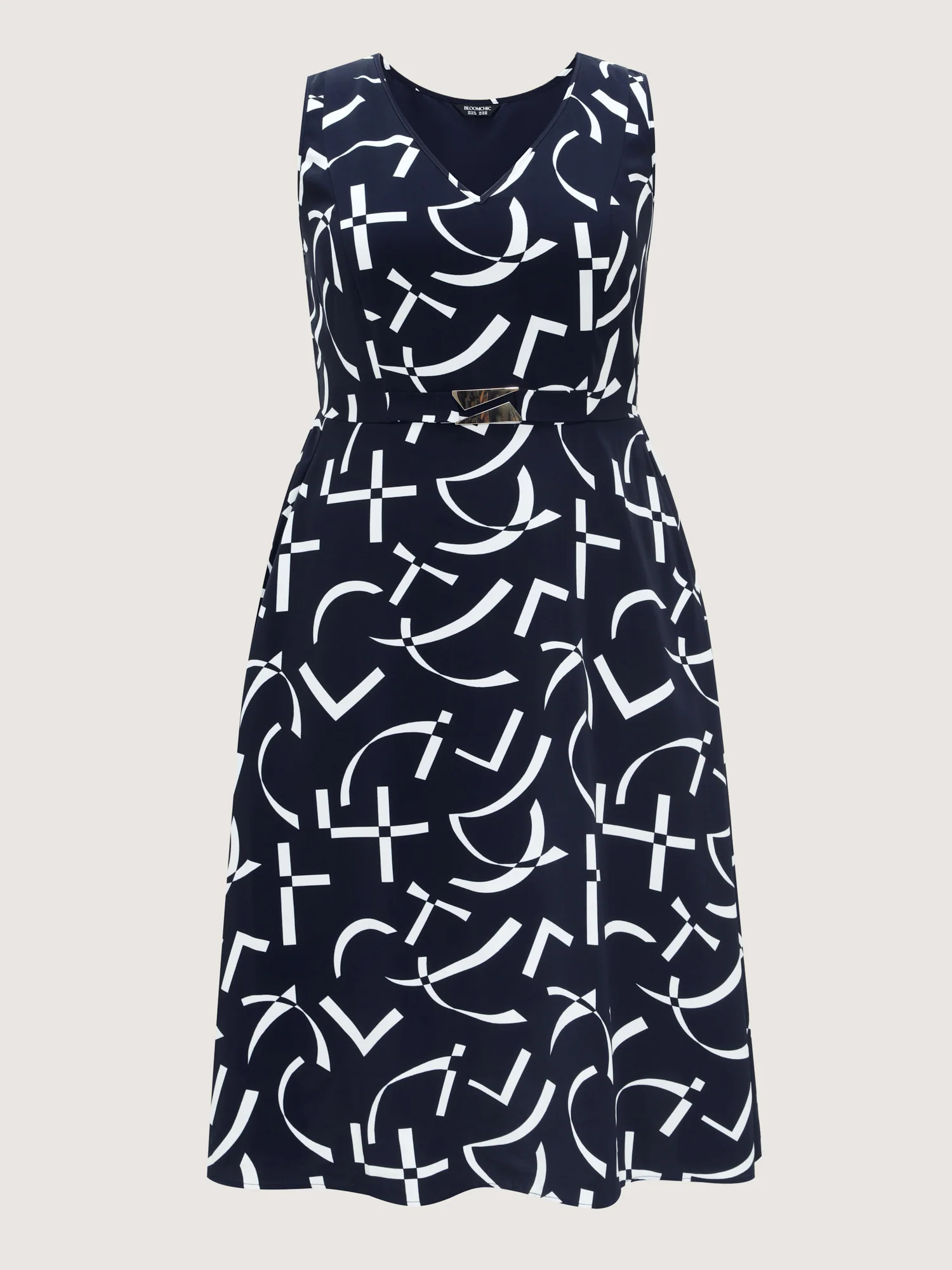 Geometric Print Metallic Detail Midi Dress - Image 7