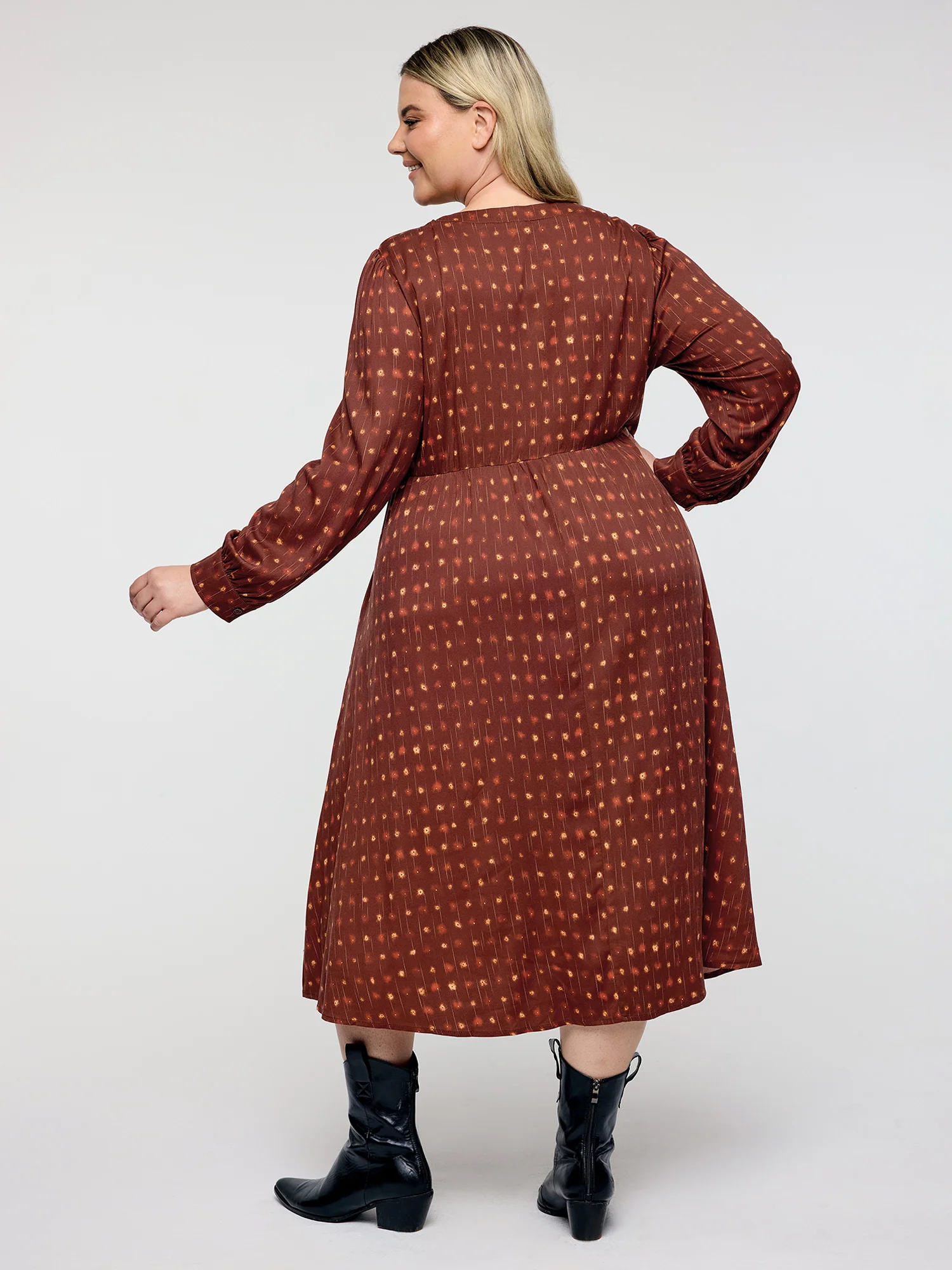 Geometric Print Neck-Tie Pockets Midi Dress - Image 4