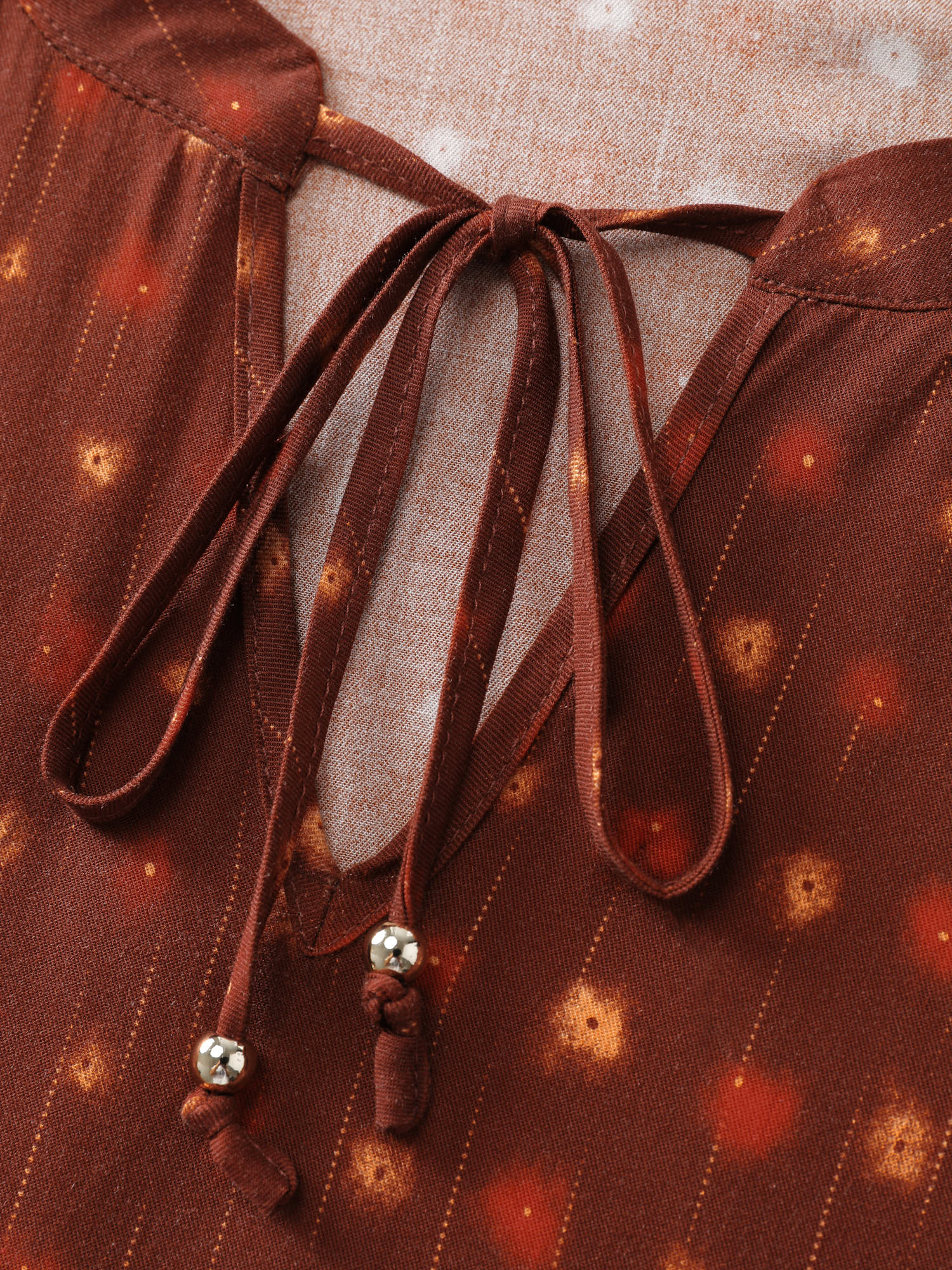 Geometric Print Neck-Tie Pockets Midi Dress - Image 5