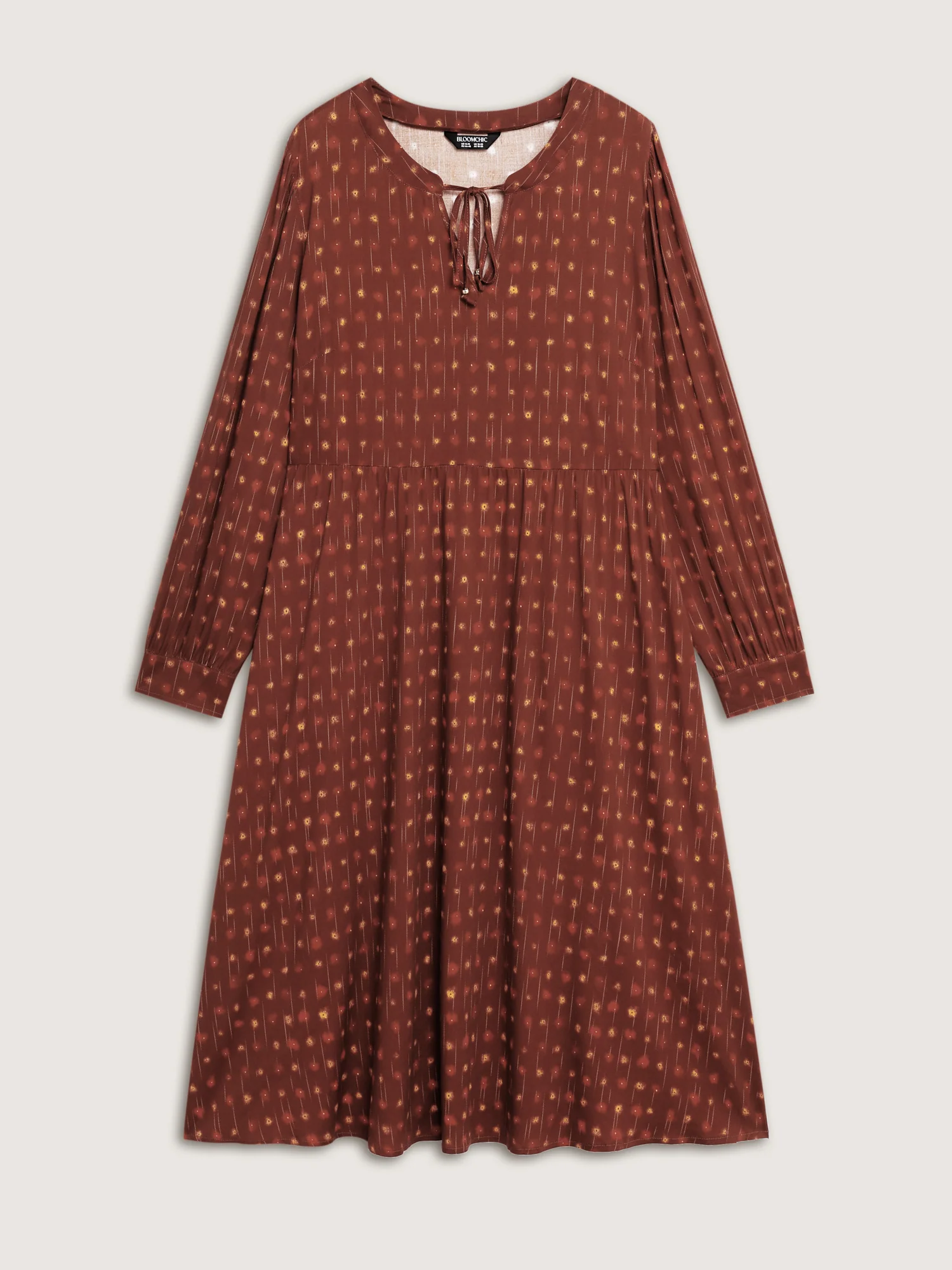 Geometric Print Neck-Tie Pockets Midi Dress - Image 7