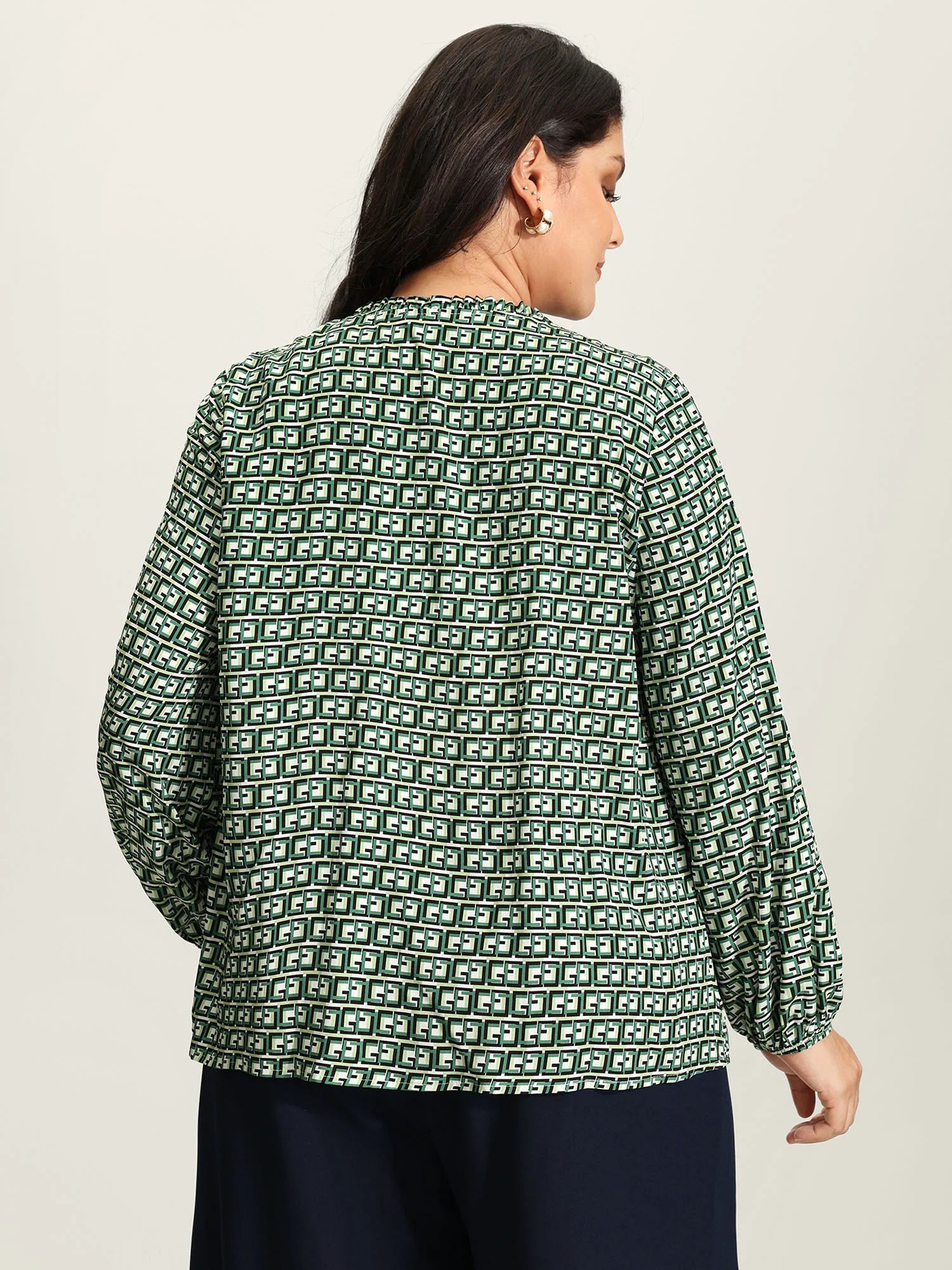Geometric Print Neck-Tie Relaxed-Fit Blouse - Image 4