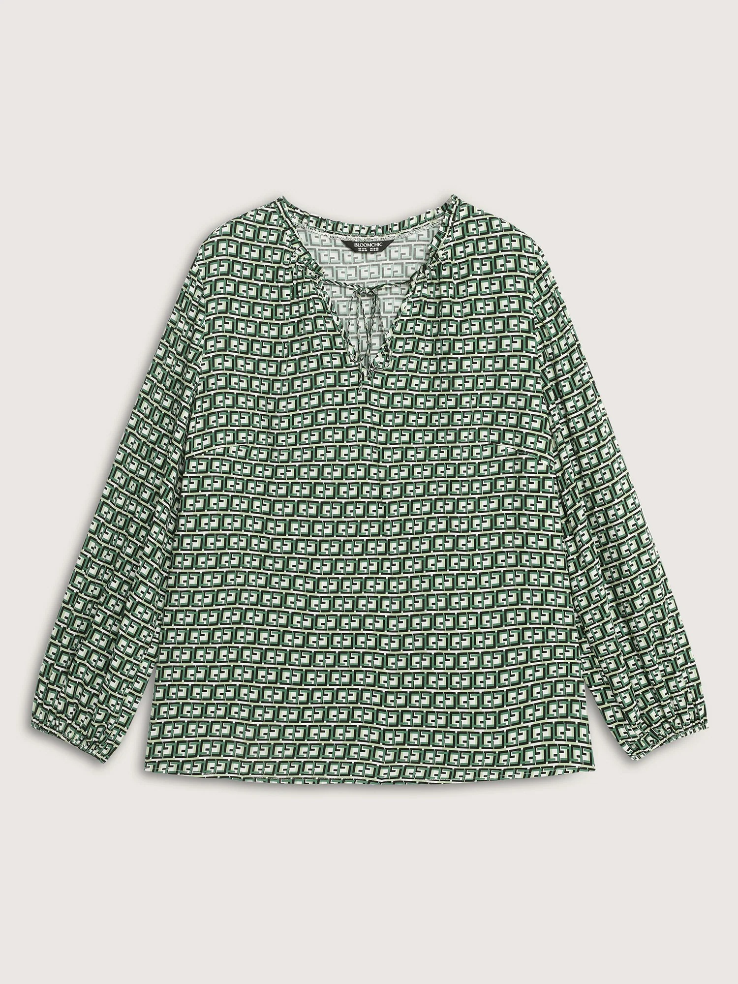 Geometric Print Neck-Tie Relaxed-Fit Blouse - Image 7