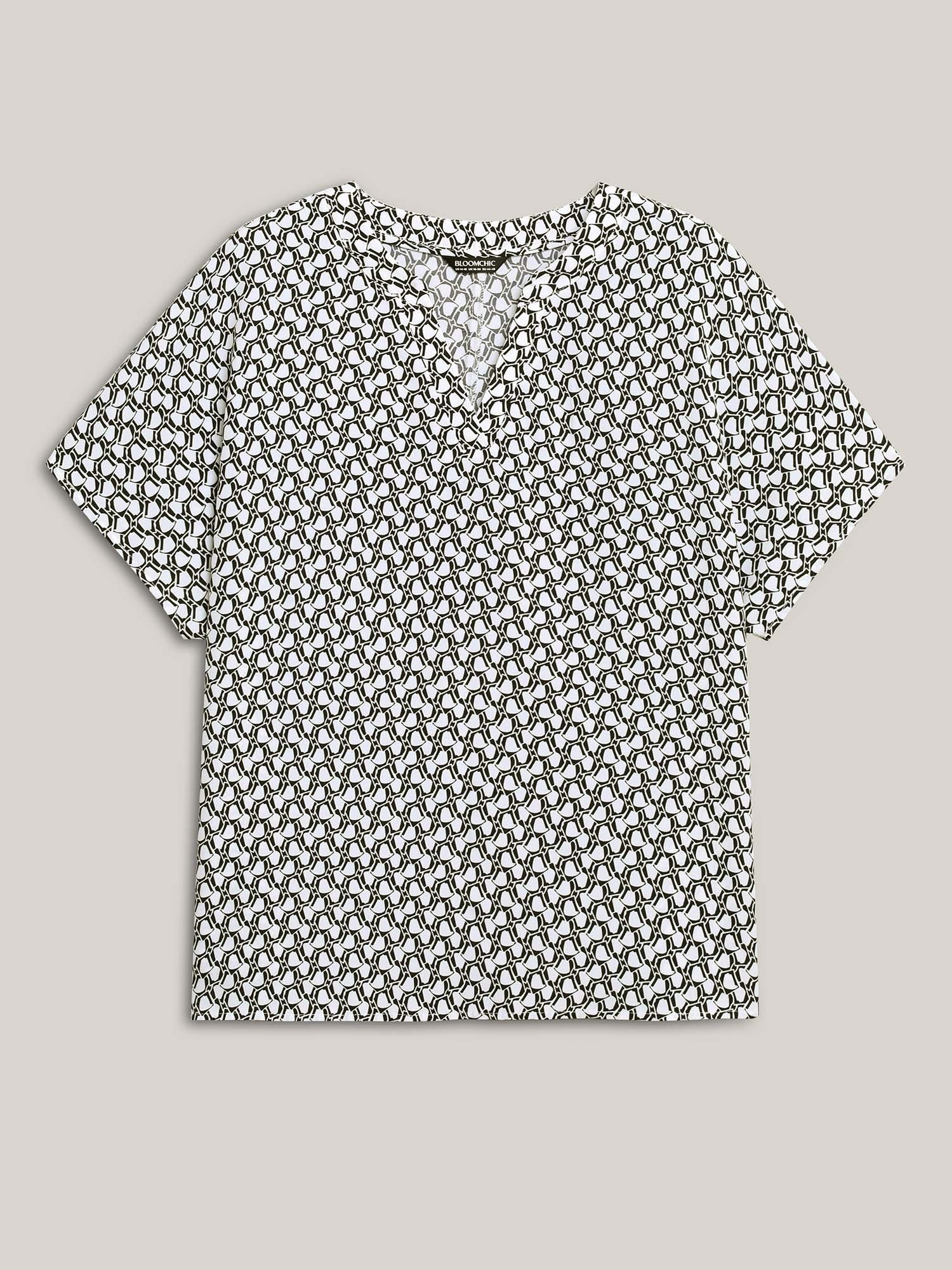 Geometric Print Notched Collar Blouse - Image 6