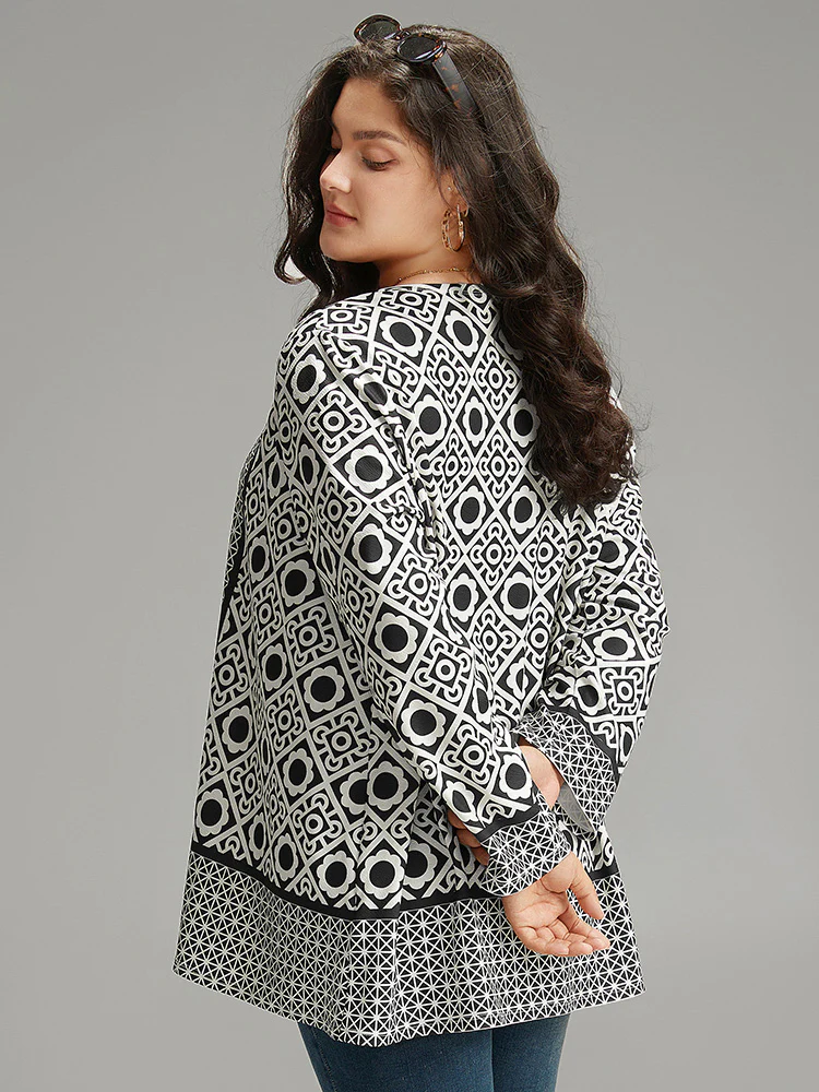 Geometric Print Open Front Kimono - Image 2