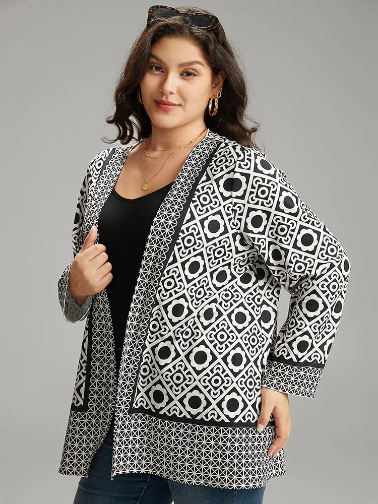 Geometric Print Open Front Kimono - Image 3