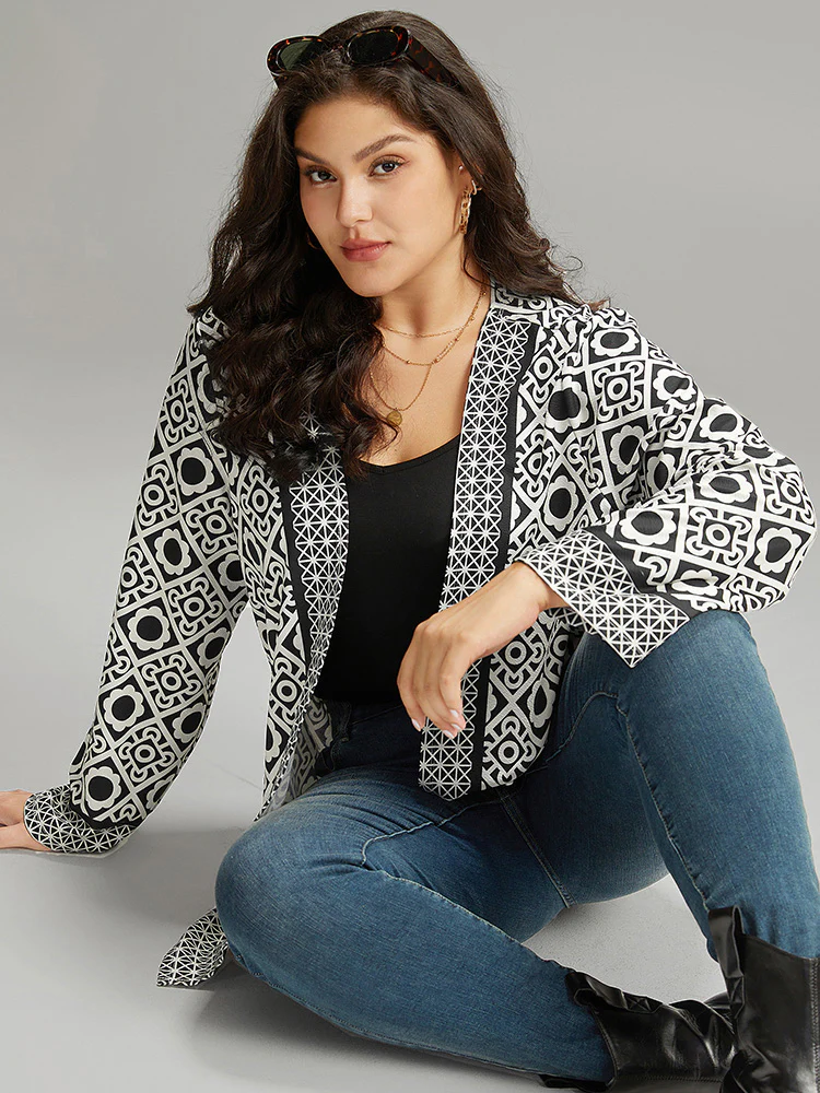 Geometric Print Open Front Kimono - Image 5