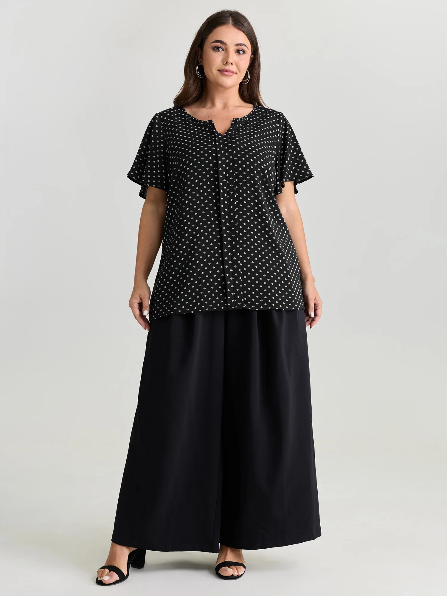 Geometric Print Pleated Front Blouse - Image 3