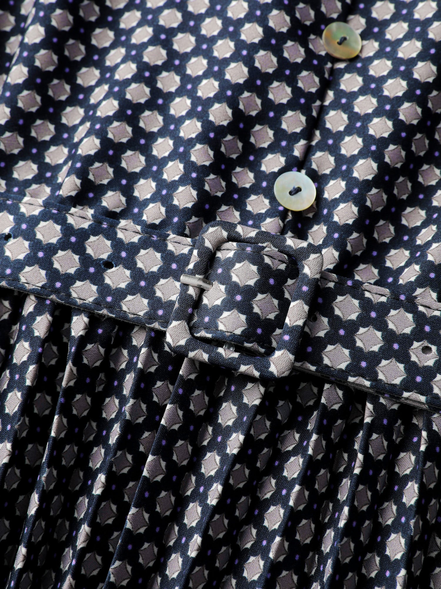 Geometric Print Pleated Notched Collar Midi Dress - Image 5