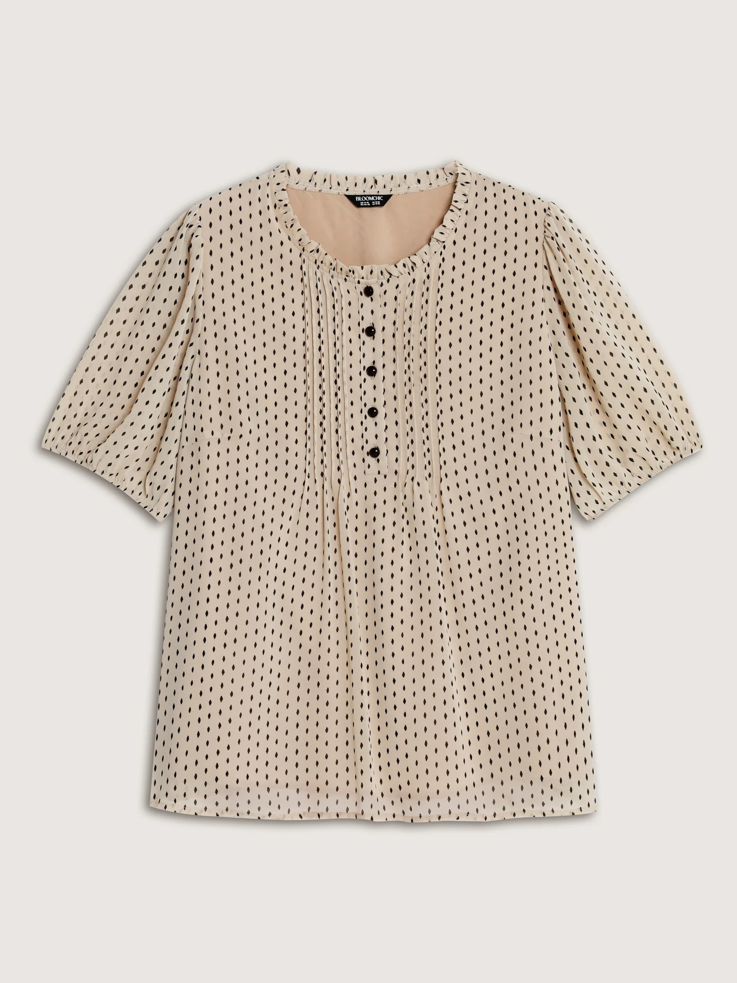 Geometric Print Pleated Ruffled Neck Blouse - Image 7