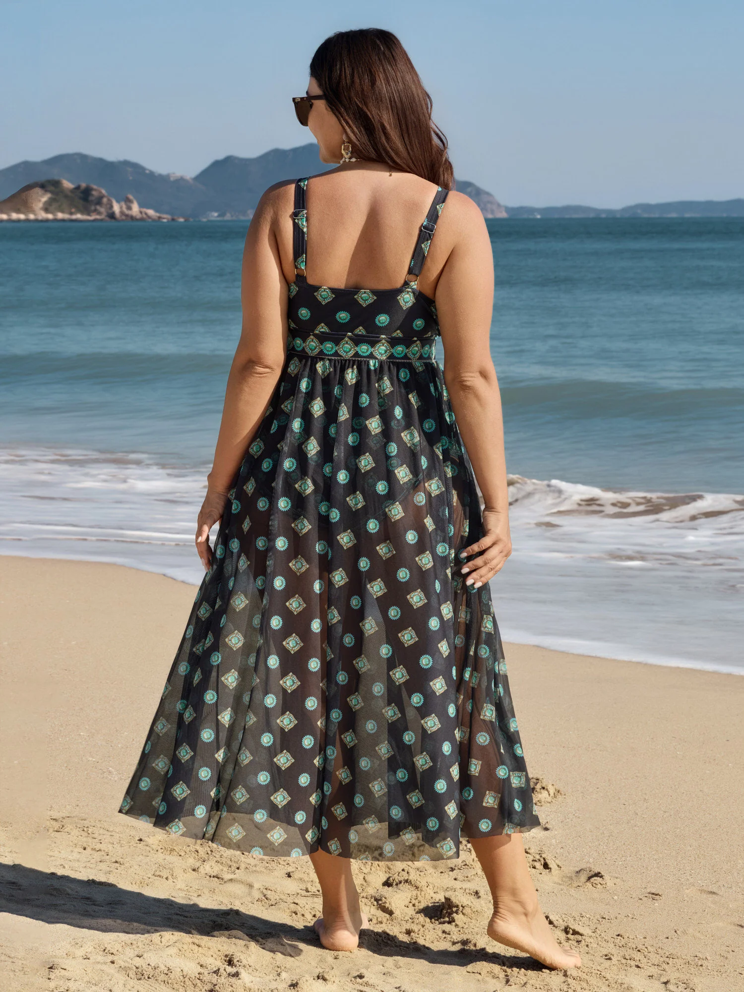 Geometric Print Pleated Tummy-Control One-Piece Swimsuit - Image 5