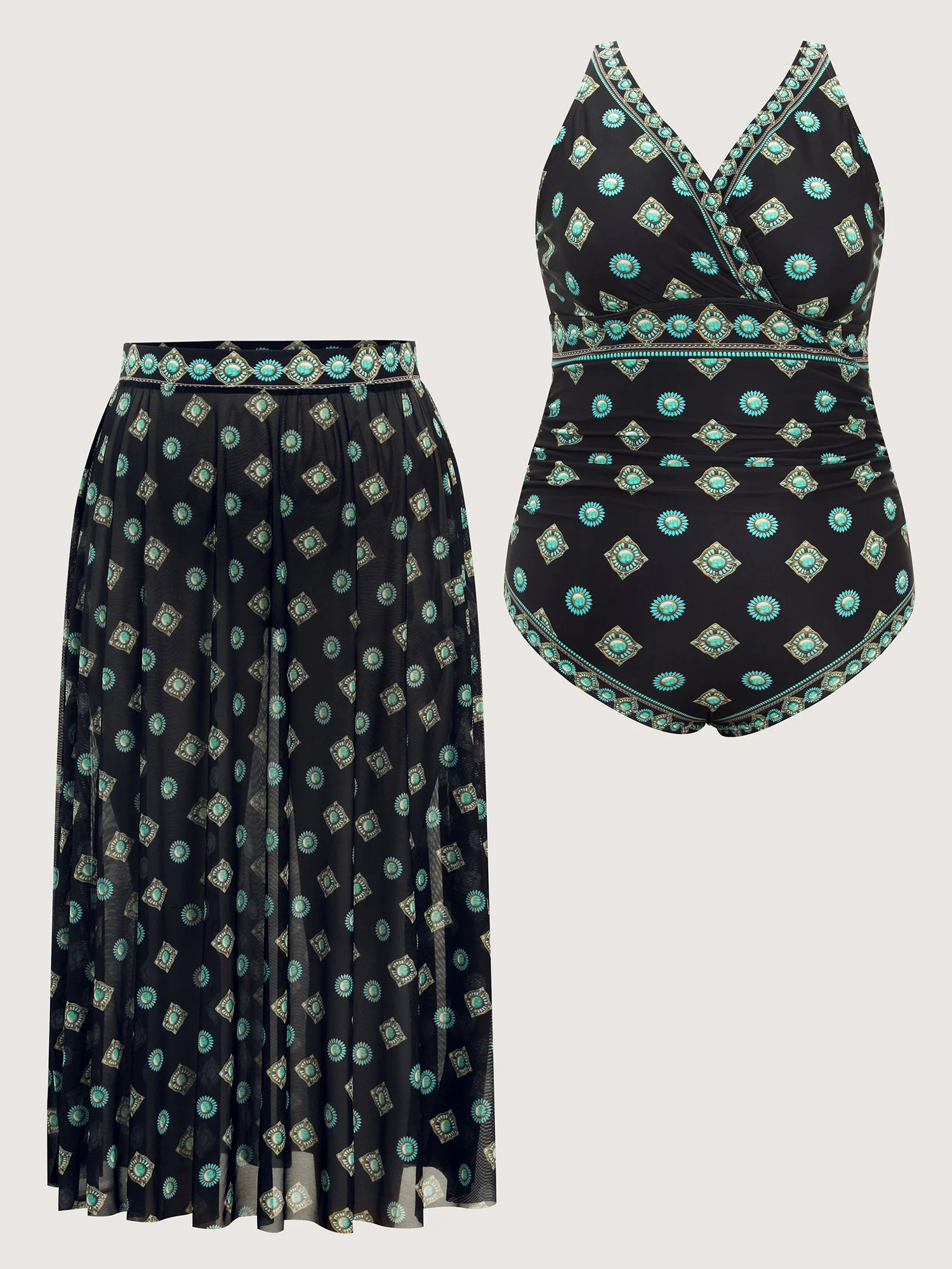 Geometric Print Pleated Tummy-Control One-Piece Swimsuit - Image 6