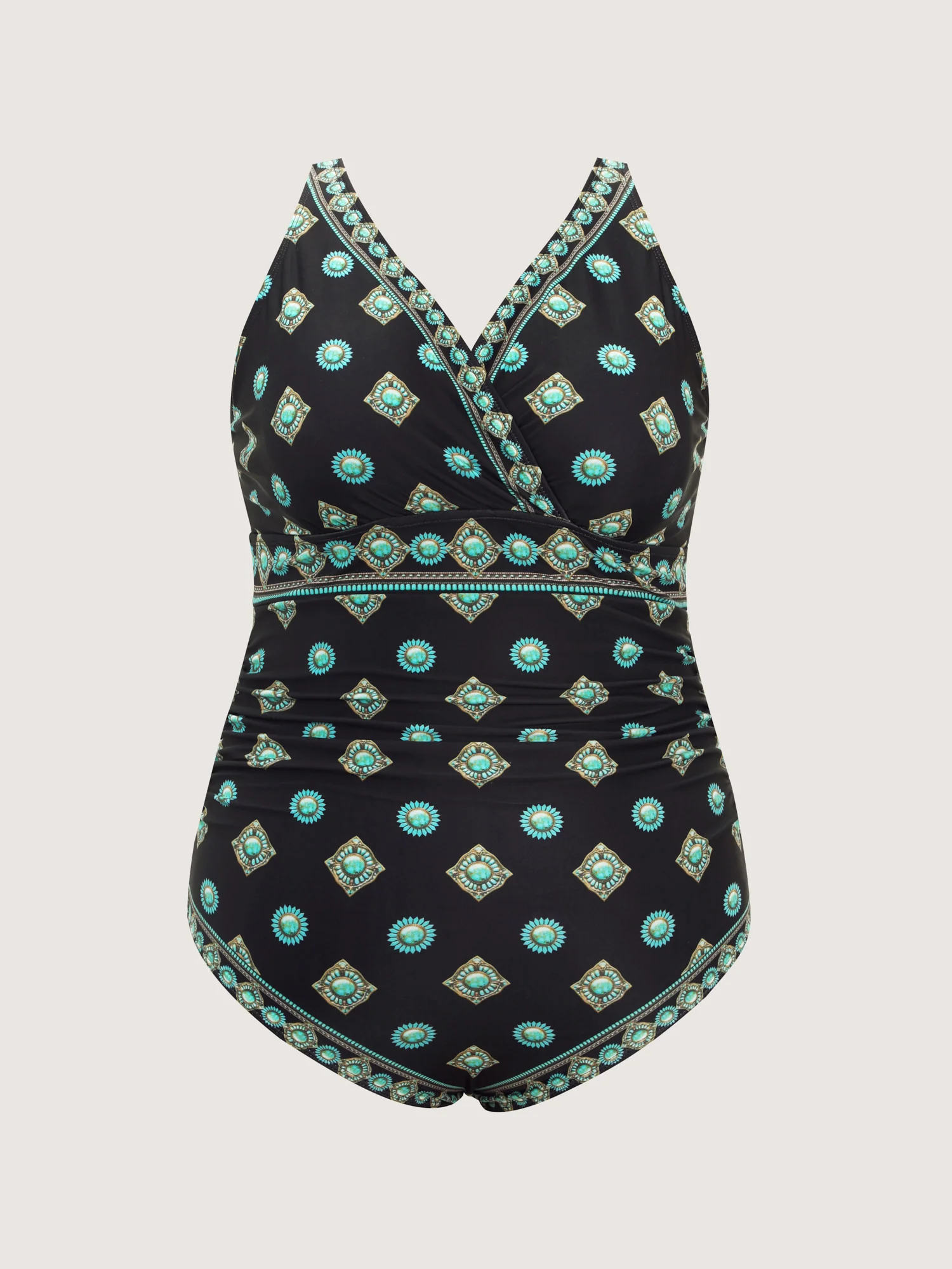 Geometric Print Pleated Tummy-Control One-Piece Swimsuit - Image 7