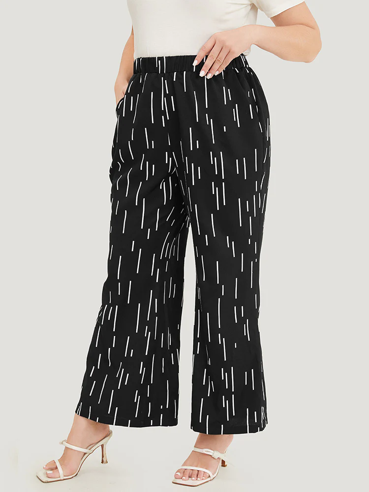 Geometric Print Pocket Bootcut Pants - Image 3