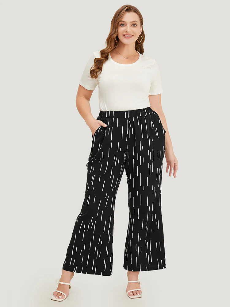 Geometric Print Pocket Bootcut Pants - Image 4
