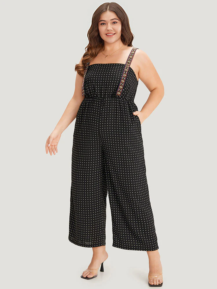 Geometric Print Pocket Button Elastic Waist Cami Jumpsuit - Image 2
