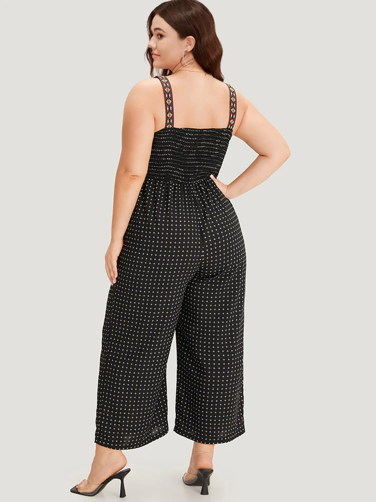 Geometric Print Pocket Button Elastic Waist Cami Jumpsuit - Image 4
