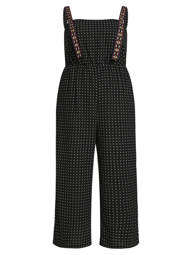 Geometric Print Pocket Button Elastic Waist Cami Jumpsuit - Image 7