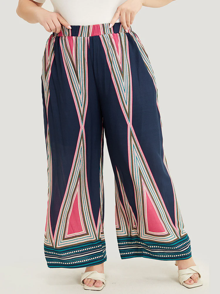 Geometric Print Pocket Wide Leg Pants - Image 2