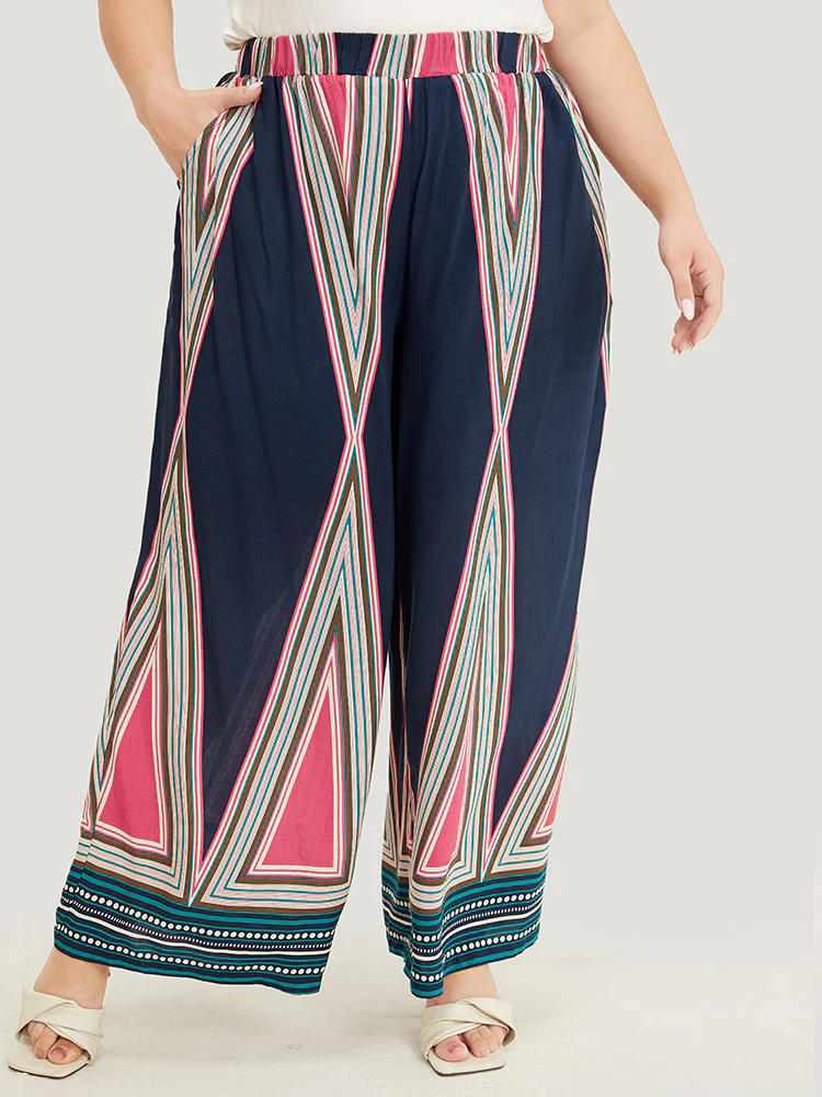 Geometric Print Pocket Wide Leg Pants - Image 3
