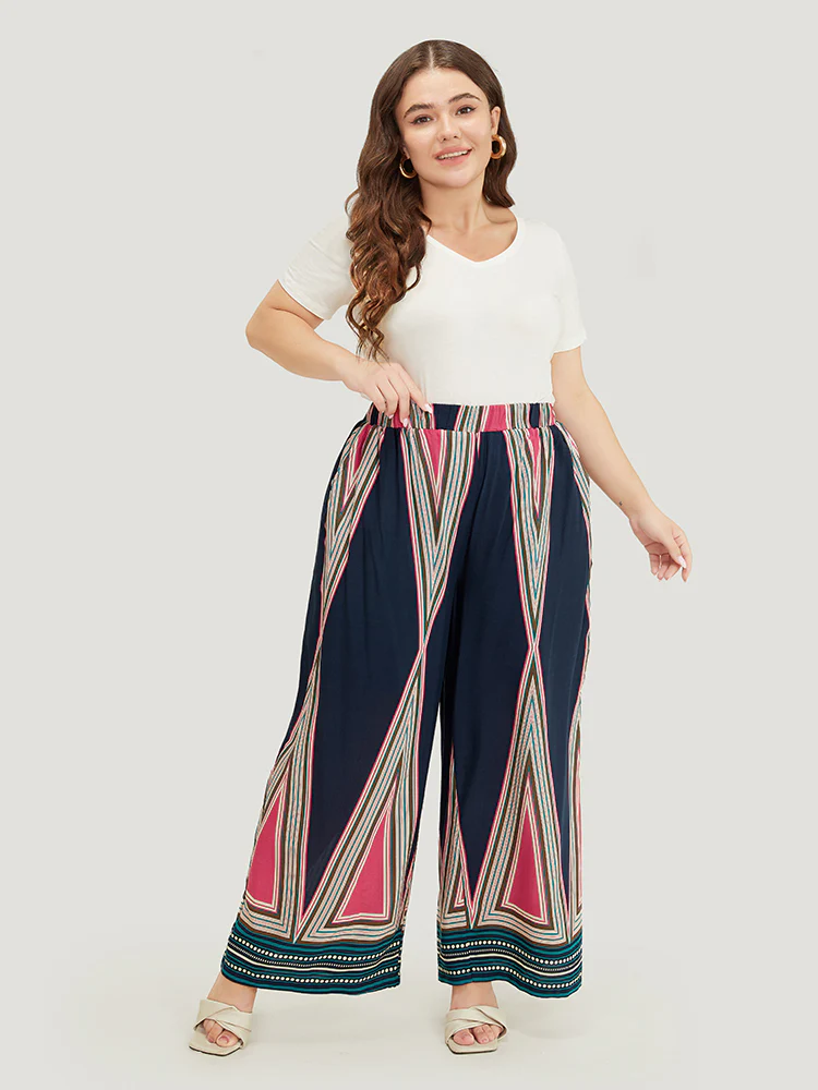 Geometric Print Pocket Wide Leg Pants - Image 4