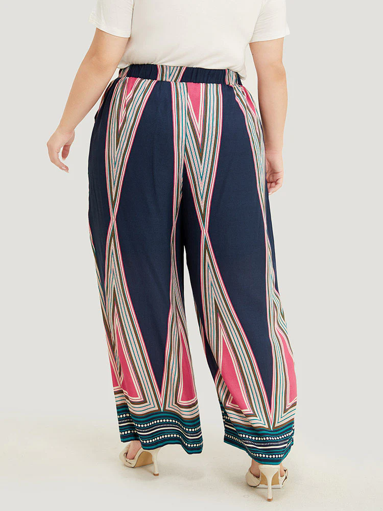 Geometric Print Pocket Wide Leg Pants - Image 5