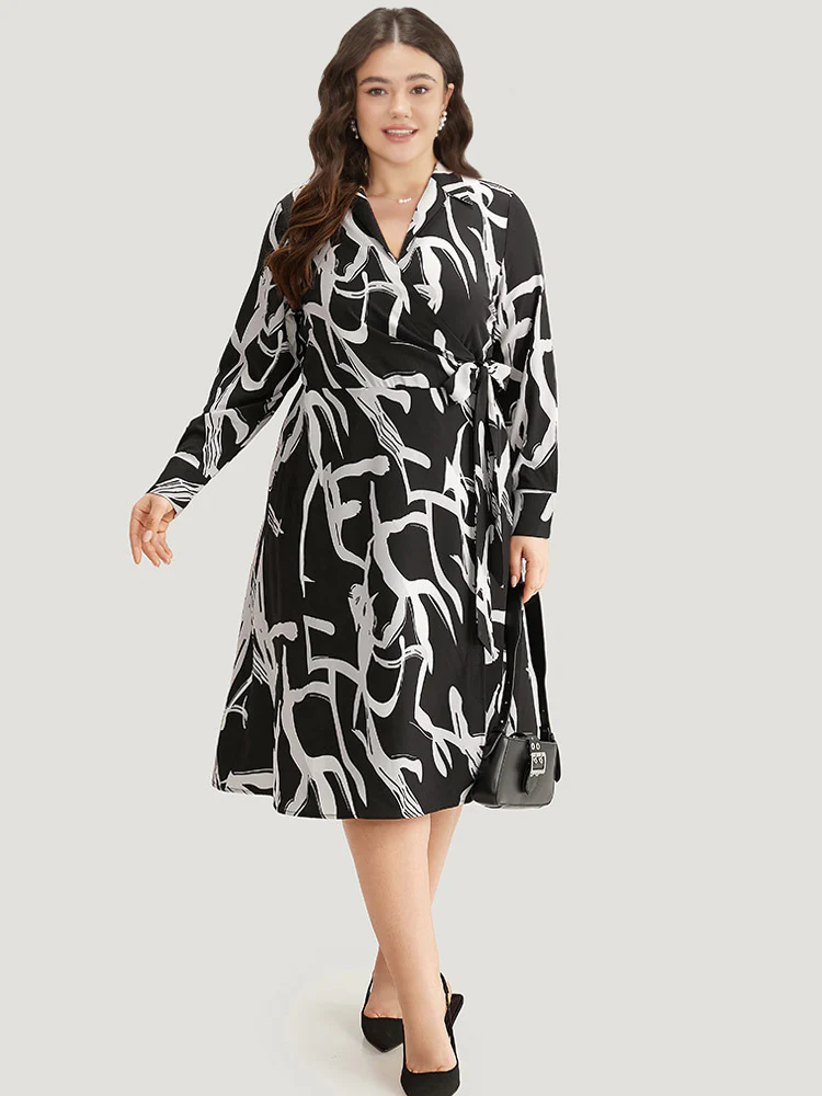 Geometric Print Pocket Wrap Ties Dress - Image 2