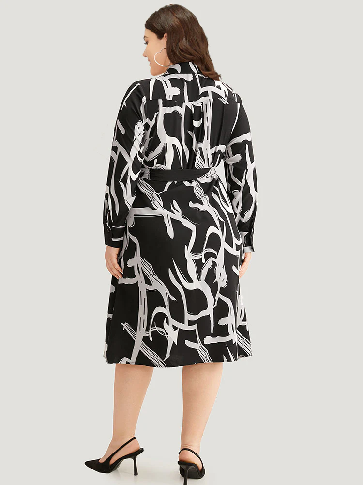 Geometric Print Pocket Wrap Ties Dress - Image 4
