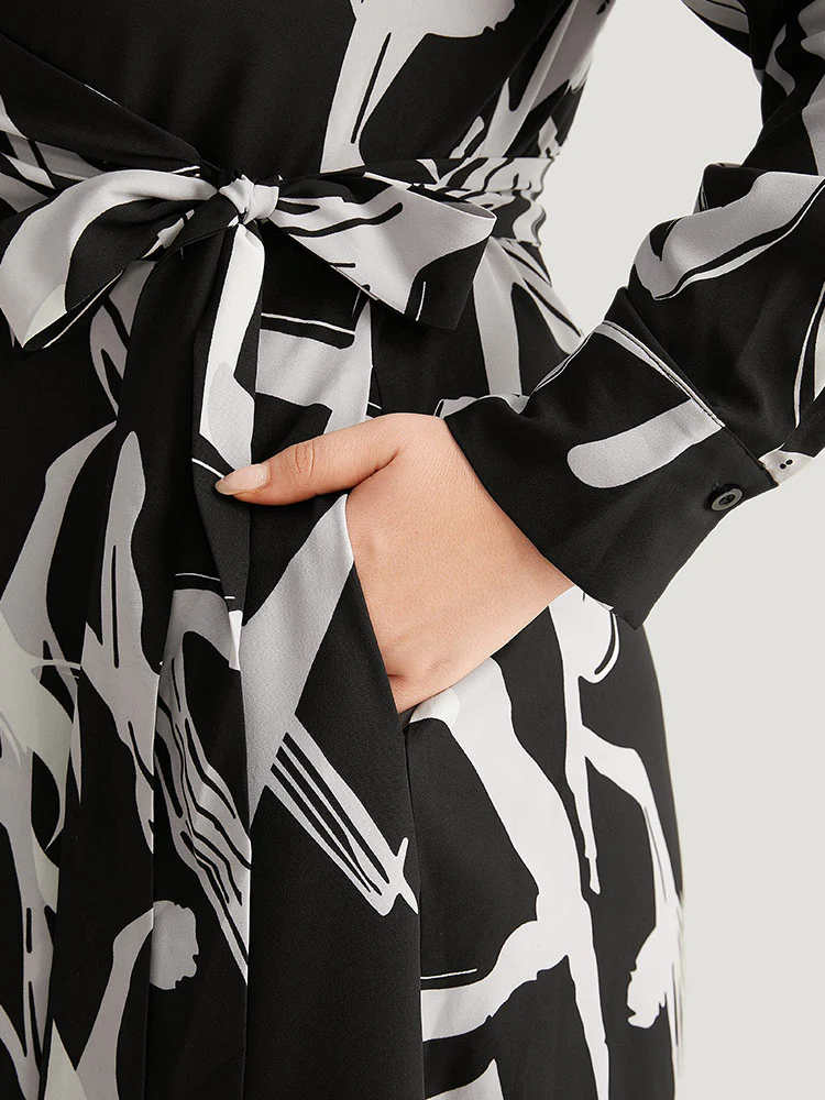Geometric Print Pocket Wrap Ties Dress - Image 6