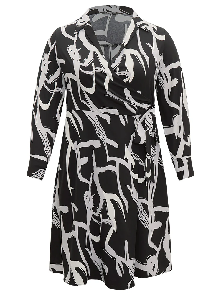 Geometric Print Pocket Wrap Ties Dress - Image 7