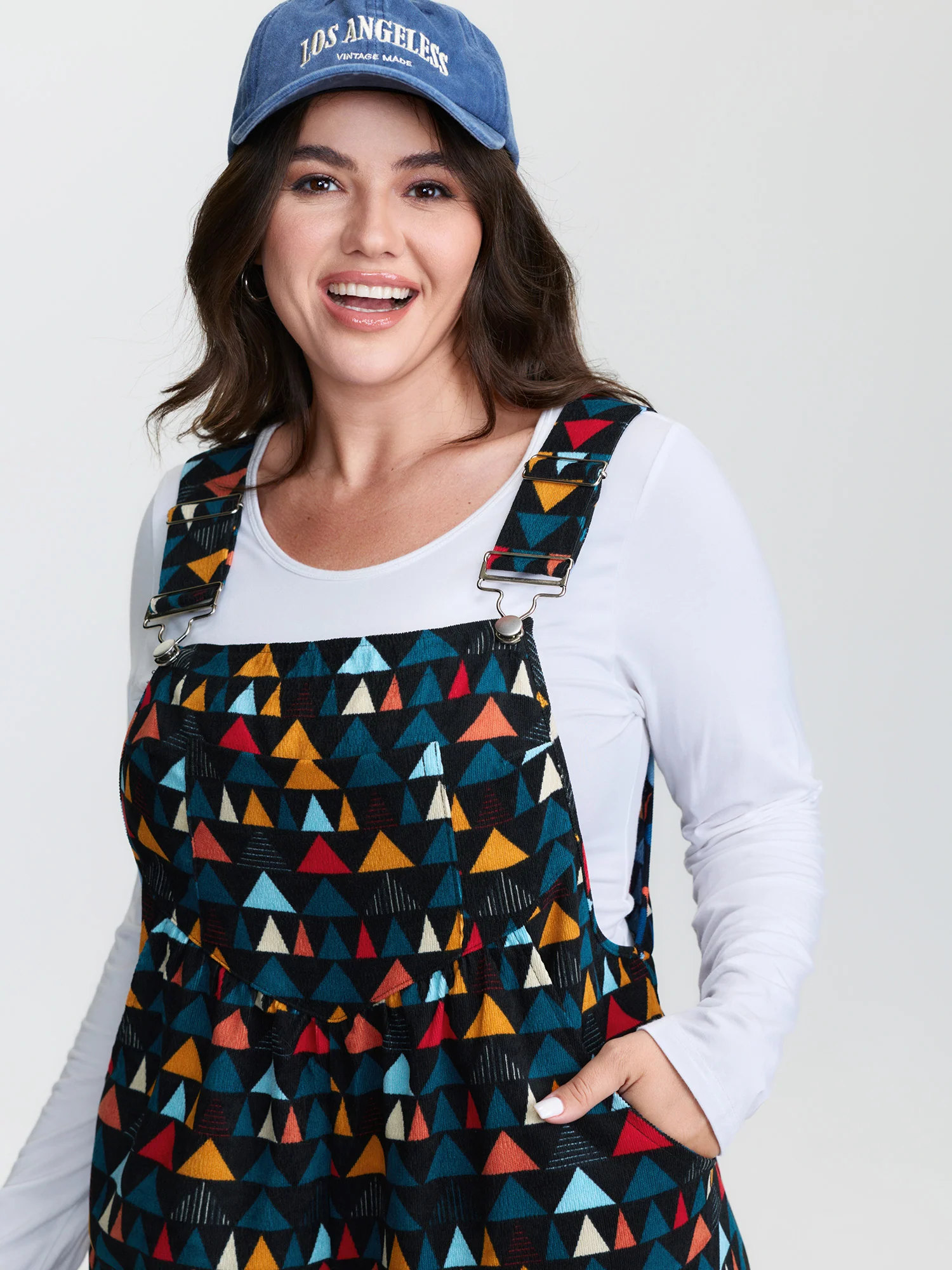 Geometric Print Pockets Adjustable Overall Jumpsuit - Image 2