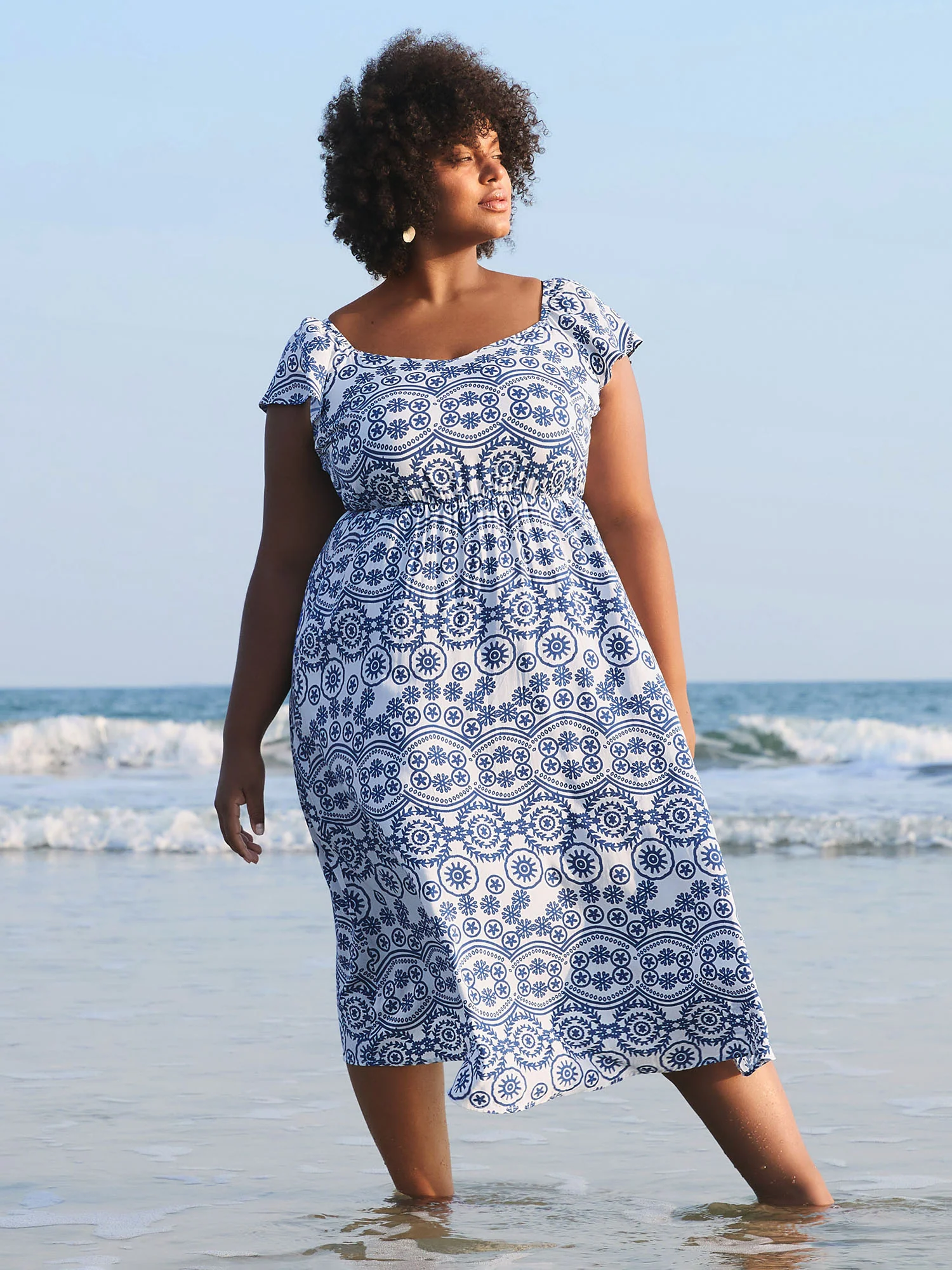 Geometric Print Pockets Flowy Midi Dress