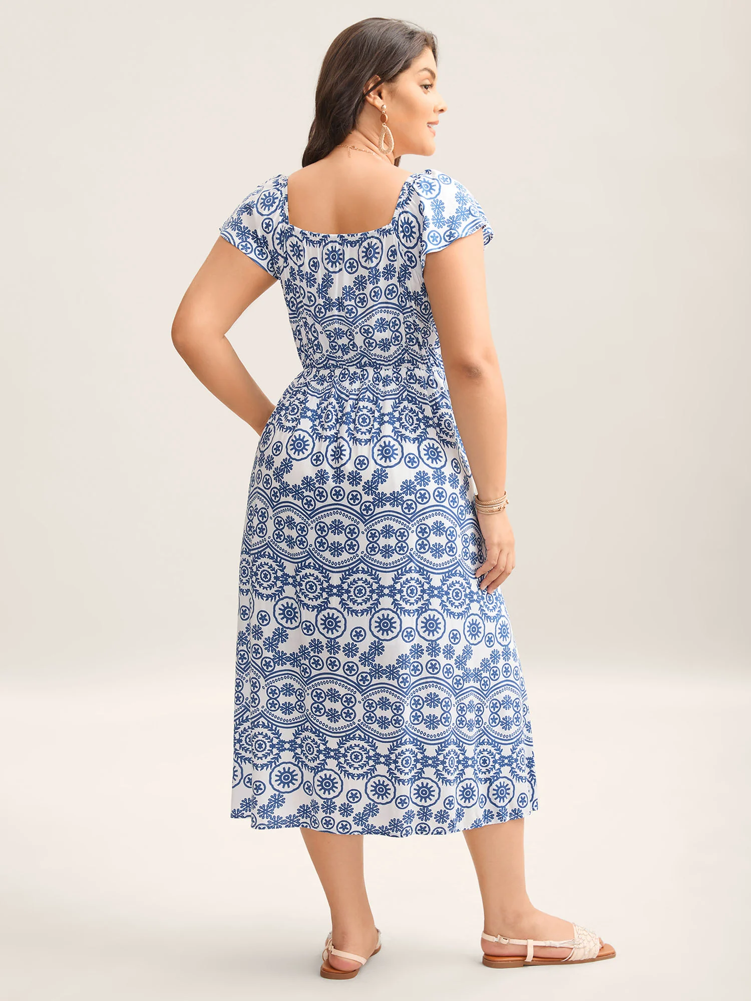 Geometric Print Pockets Flowy Midi Dress - Image 5