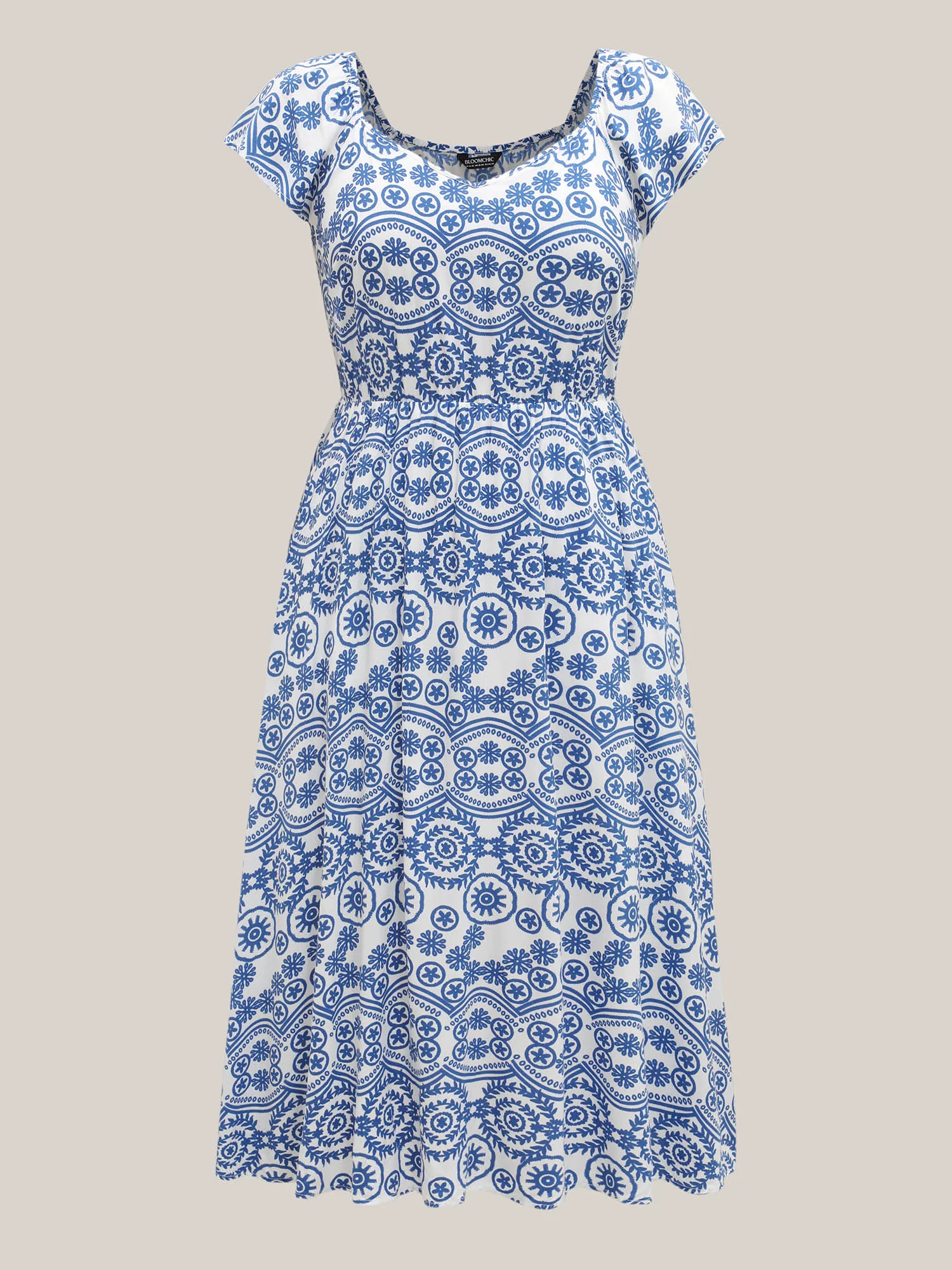 Geometric Print Pockets Flowy Midi Dress - Image 8
