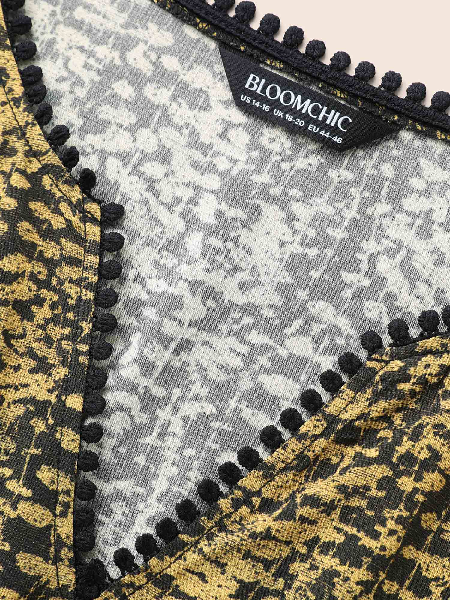 Geometric Print Pompom Trim Ruffles Dress - Image 7