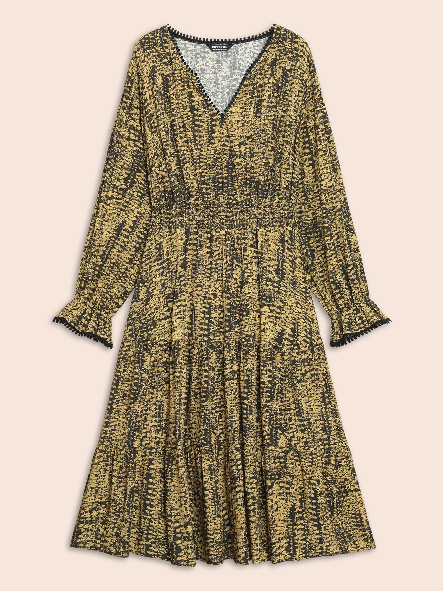 Geometric Print Pompom Trim Ruffles Dress - Image 8