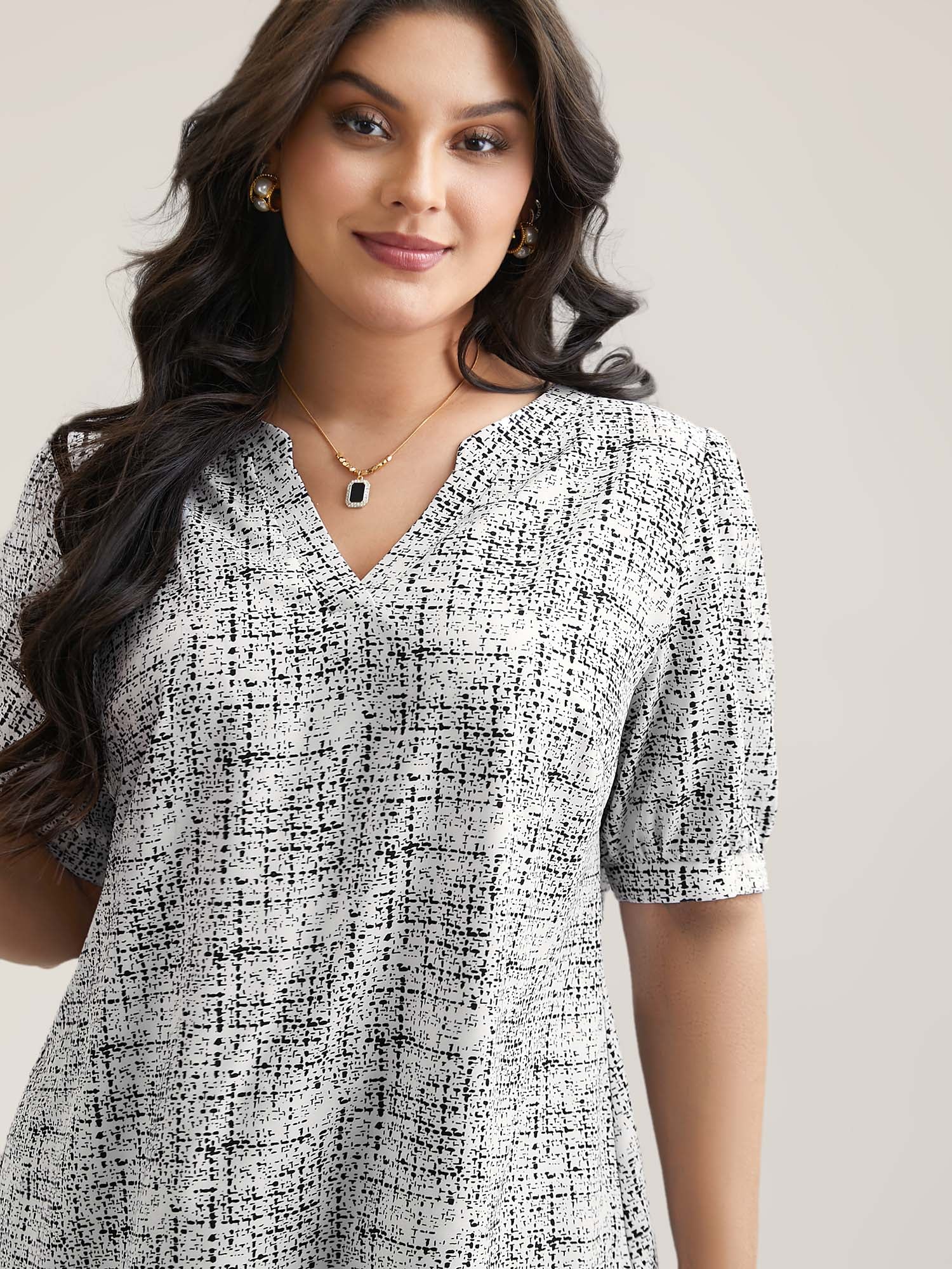 Geometric Print Puff Sleeve Blouse - Image 3