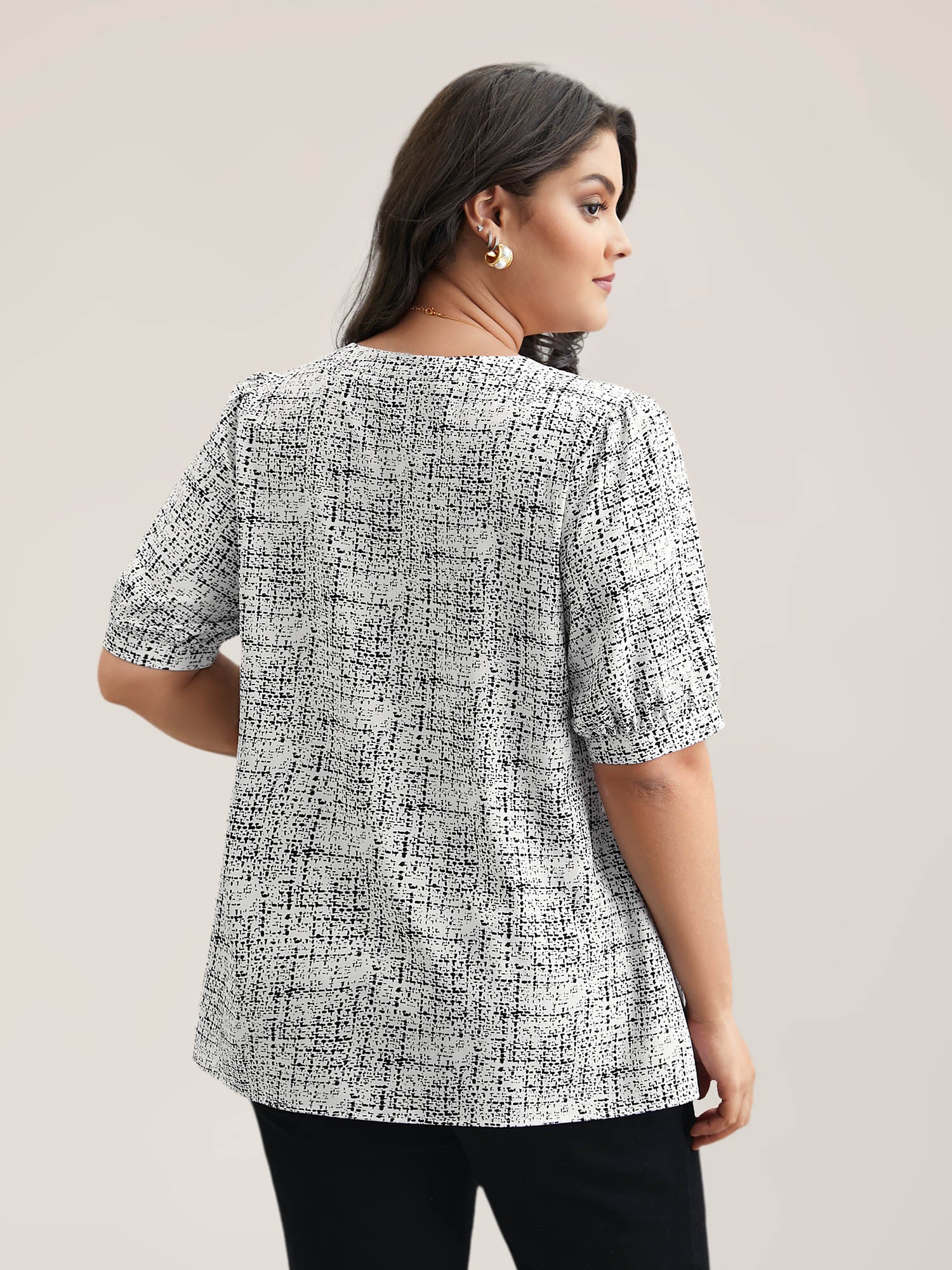 Geometric Print Puff Sleeve Blouse - Image 4